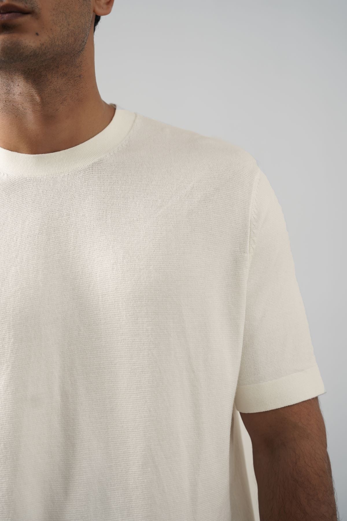 Ivory Soft Fitted Crew Neck Ribbed T-Shirt