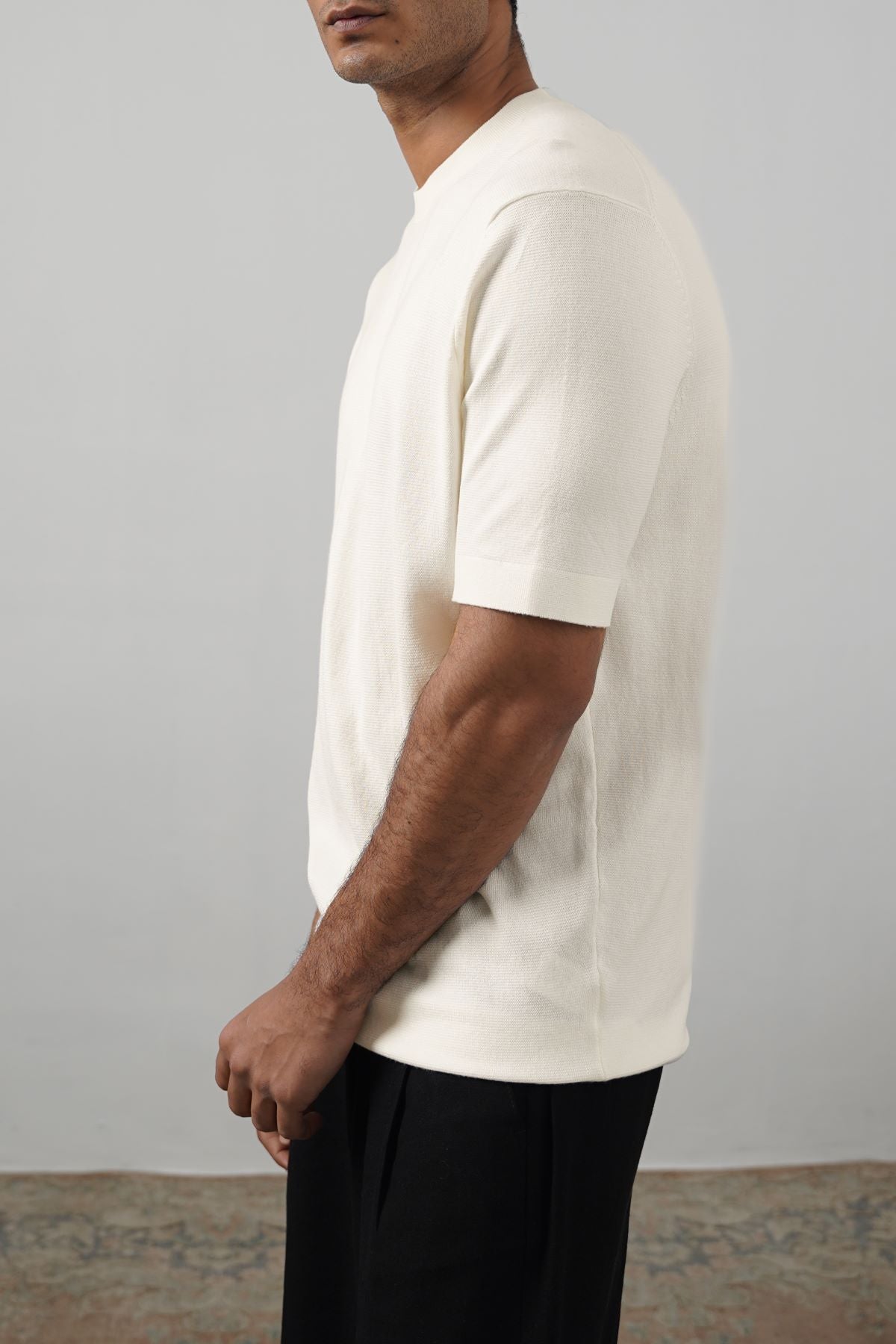Ivory Soft Fitted Crew Neck Ribbed T-Shirt