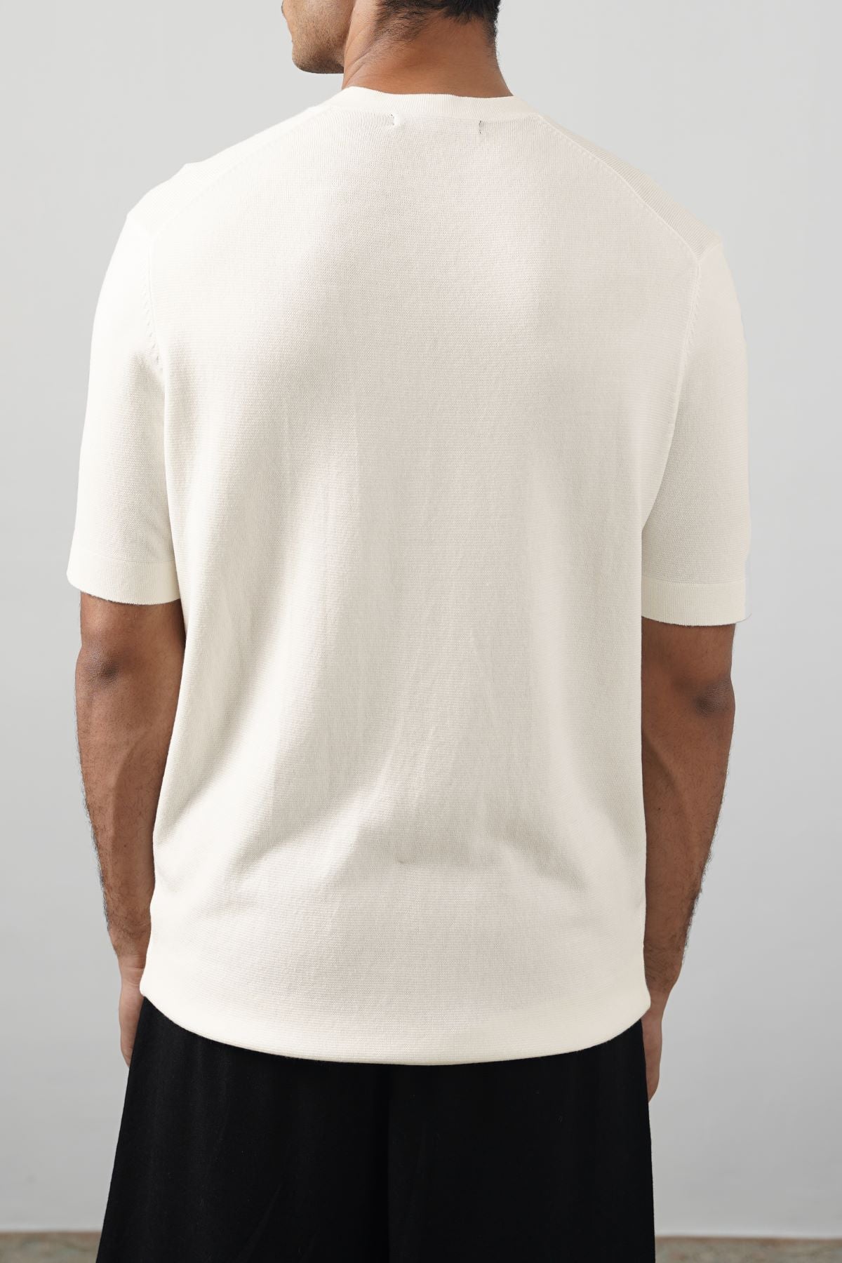 Ivory Soft Fitted Crew Neck Ribbed T-Shirt