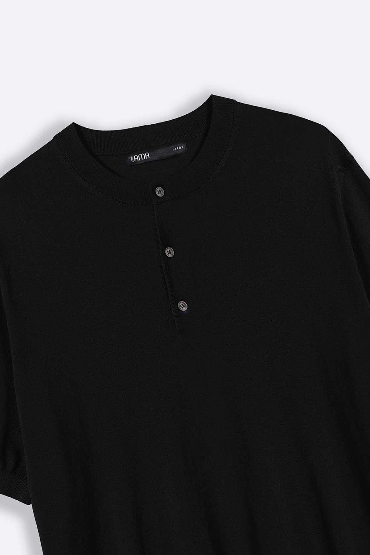 Black Fitted Classic Henley with Ribbed Details - Regular Hand Feel