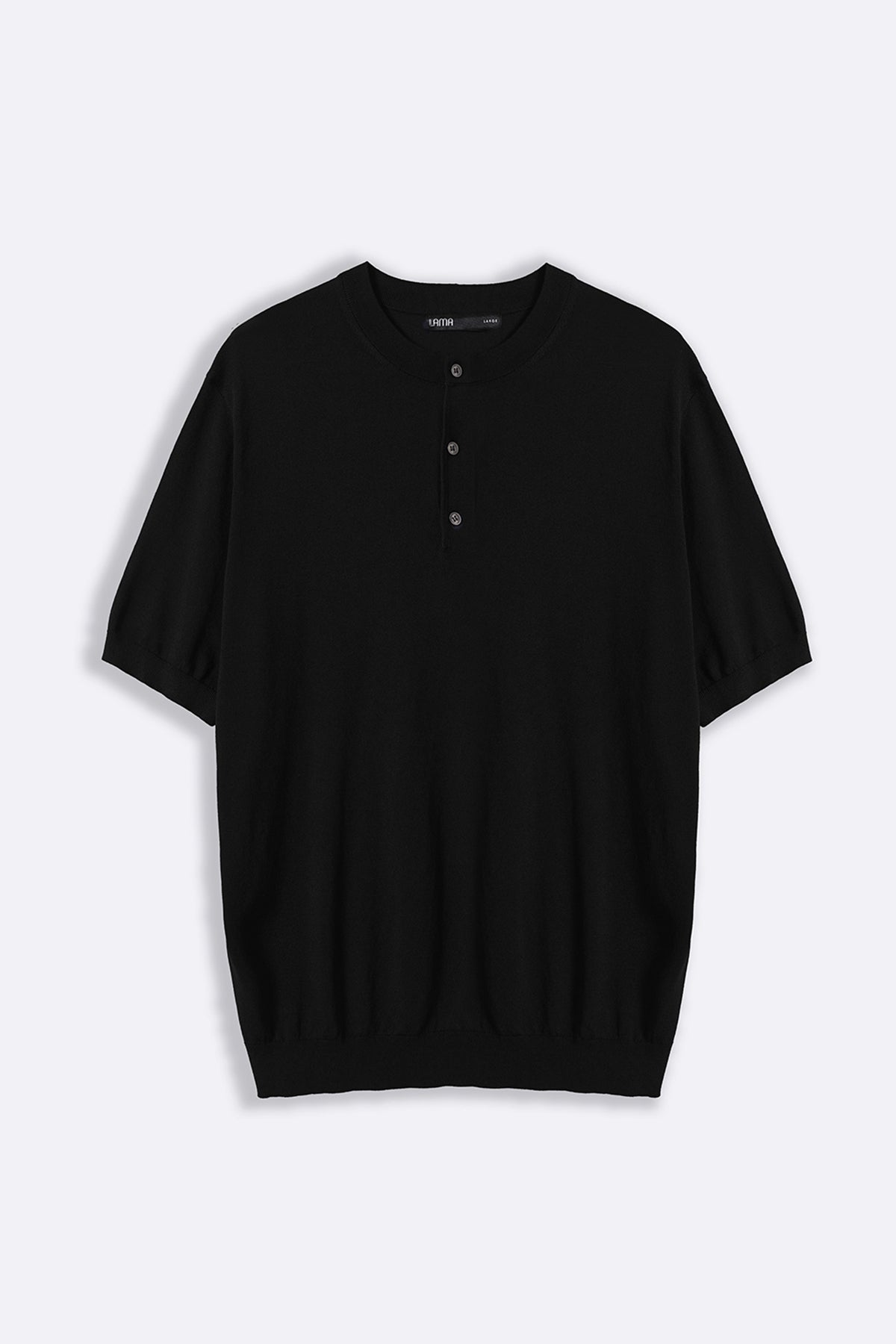 Black Fitted Classic Henley with Ribbed Details - Regular Hand Feel