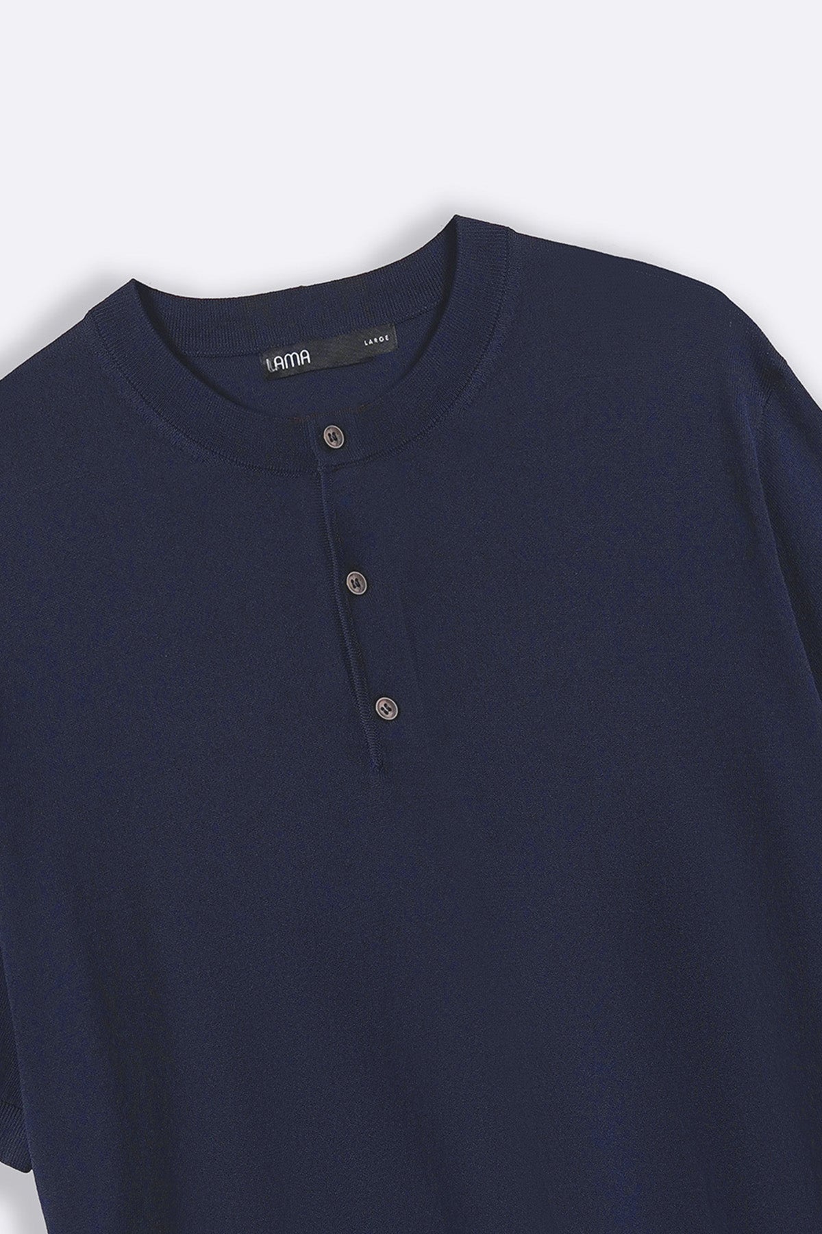 Navy Fitted Classic Henley with Ribbed Details