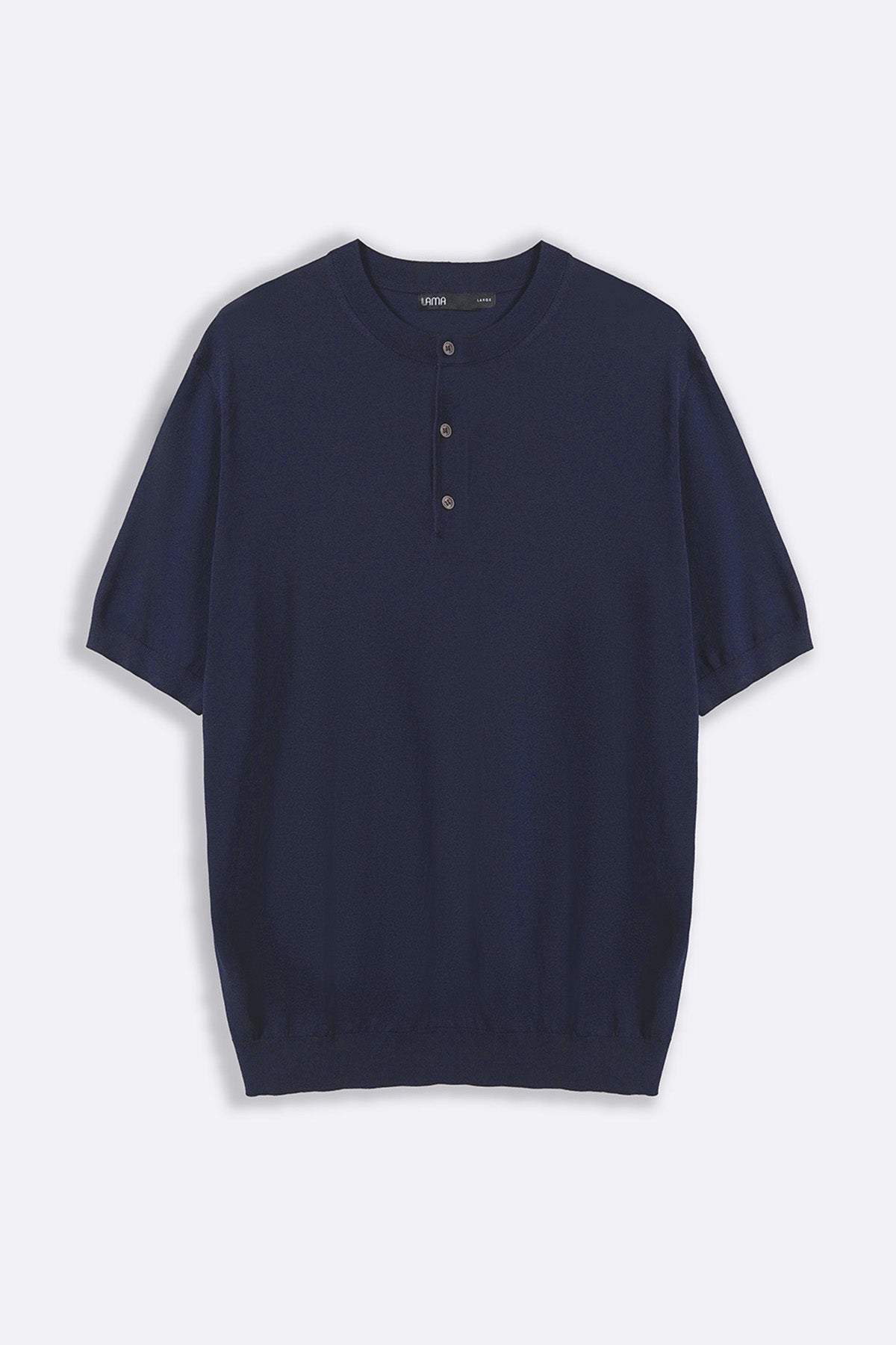 Navy Fitted Classic Henley with Ribbed Details
