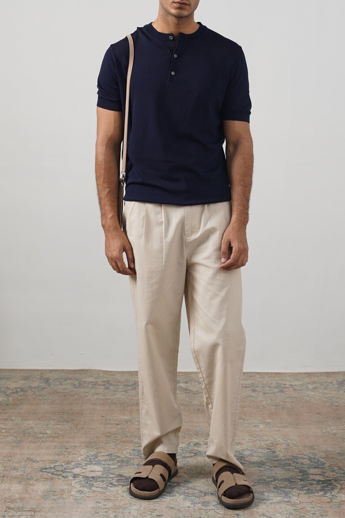 Navy Fitted Classic Henley with Ribbed Details