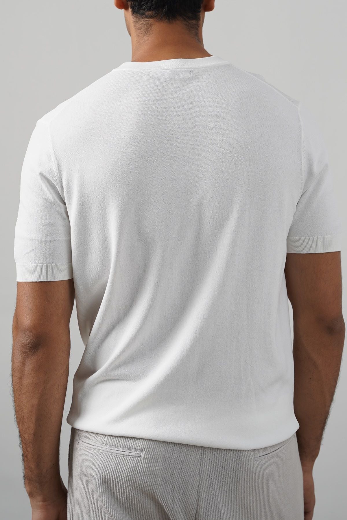 White Fitted Classic Henley with Ribbed Details