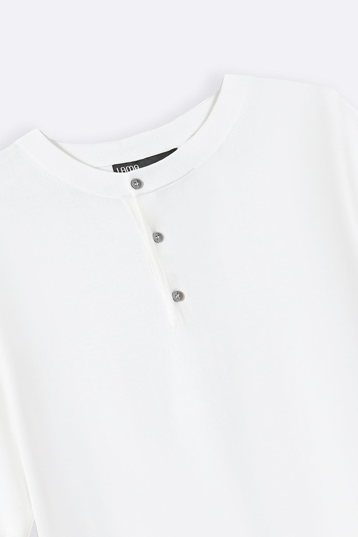 White Fitted Classic Henley with Ribbed Details