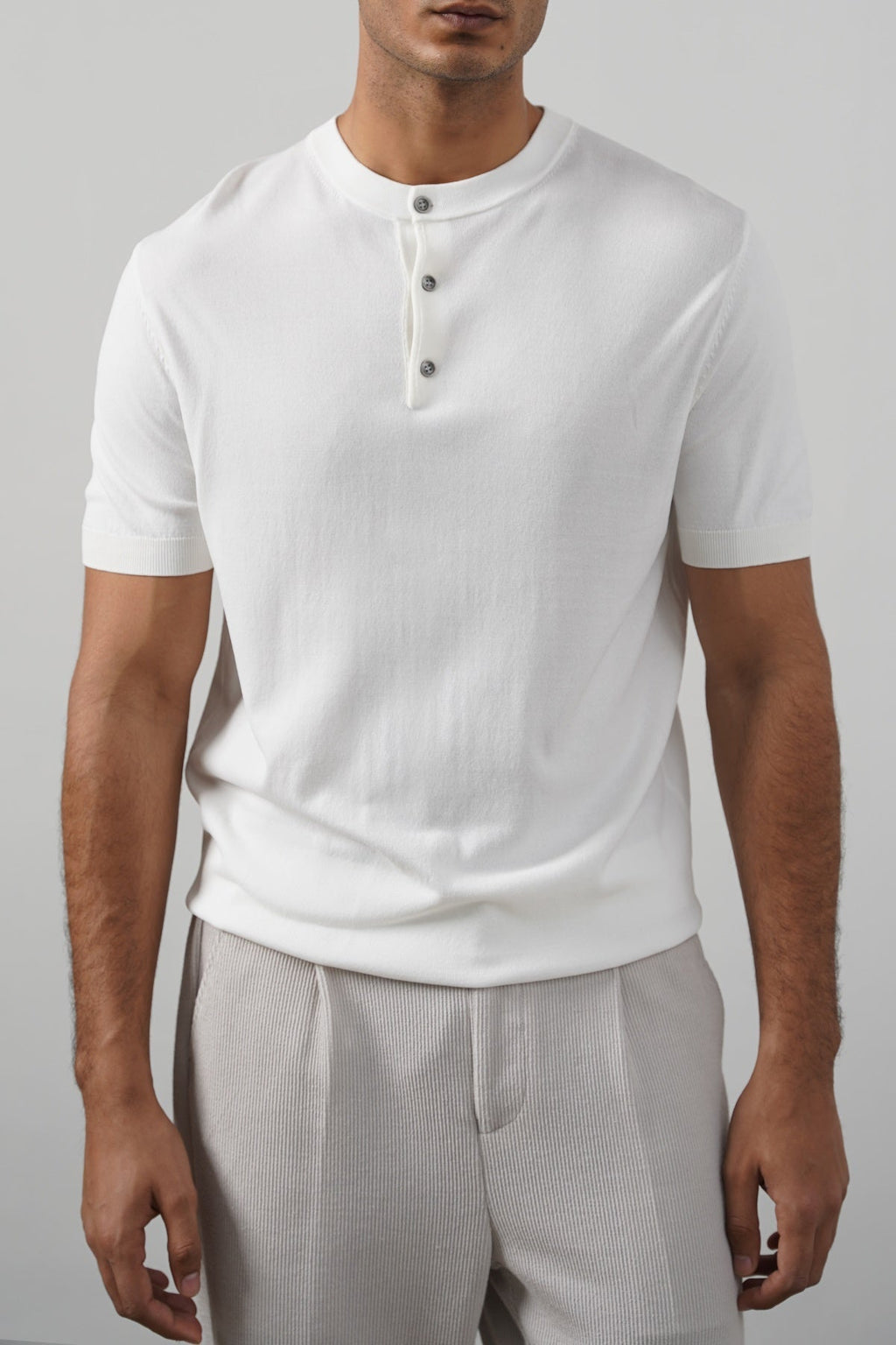 White Fitted Classic Henley with Ribbed Details – Cool Havn