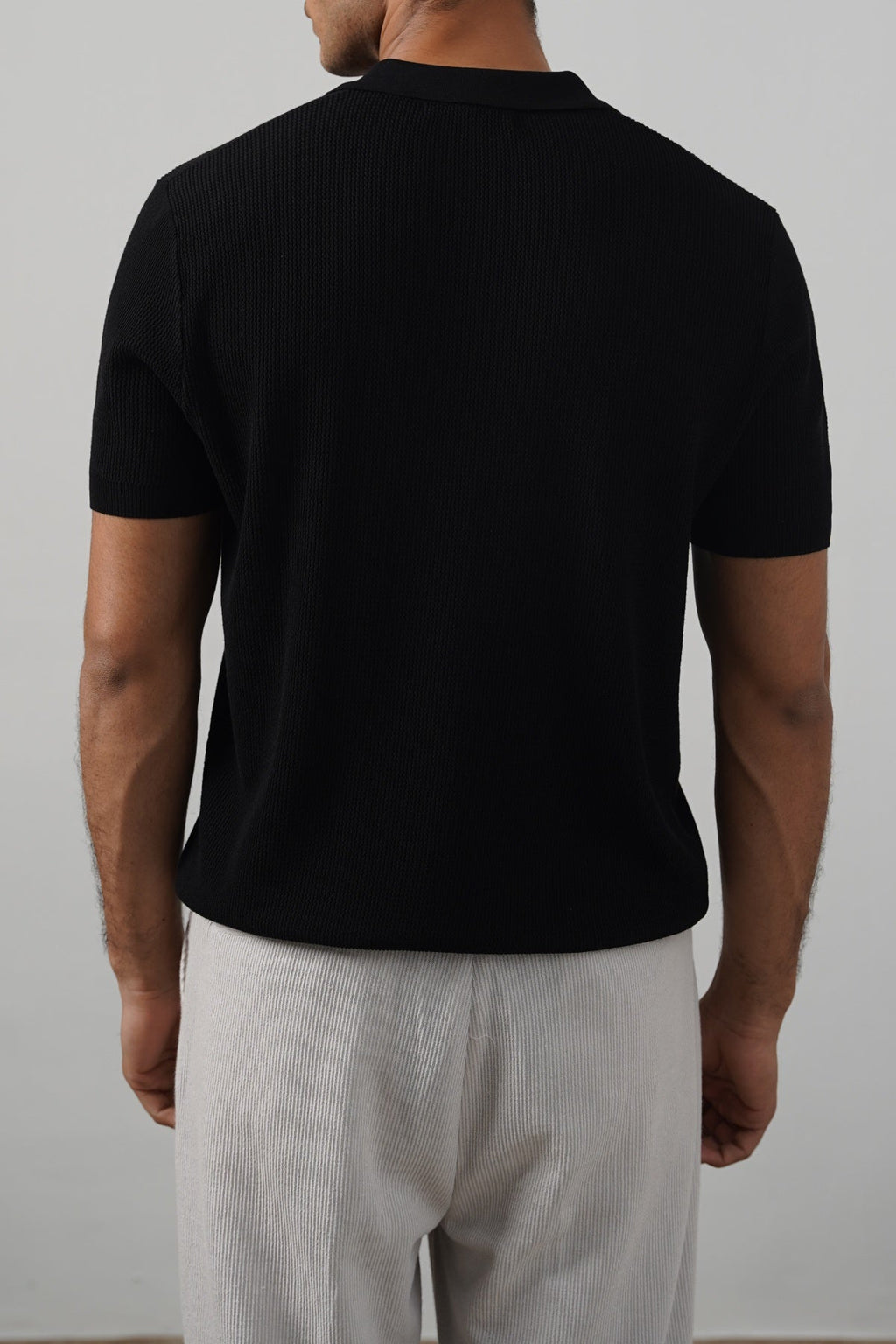 Black Fitted Johnny Collar Polo with Ribbed Cuffs - Regular Hand Feel – Cool Havn