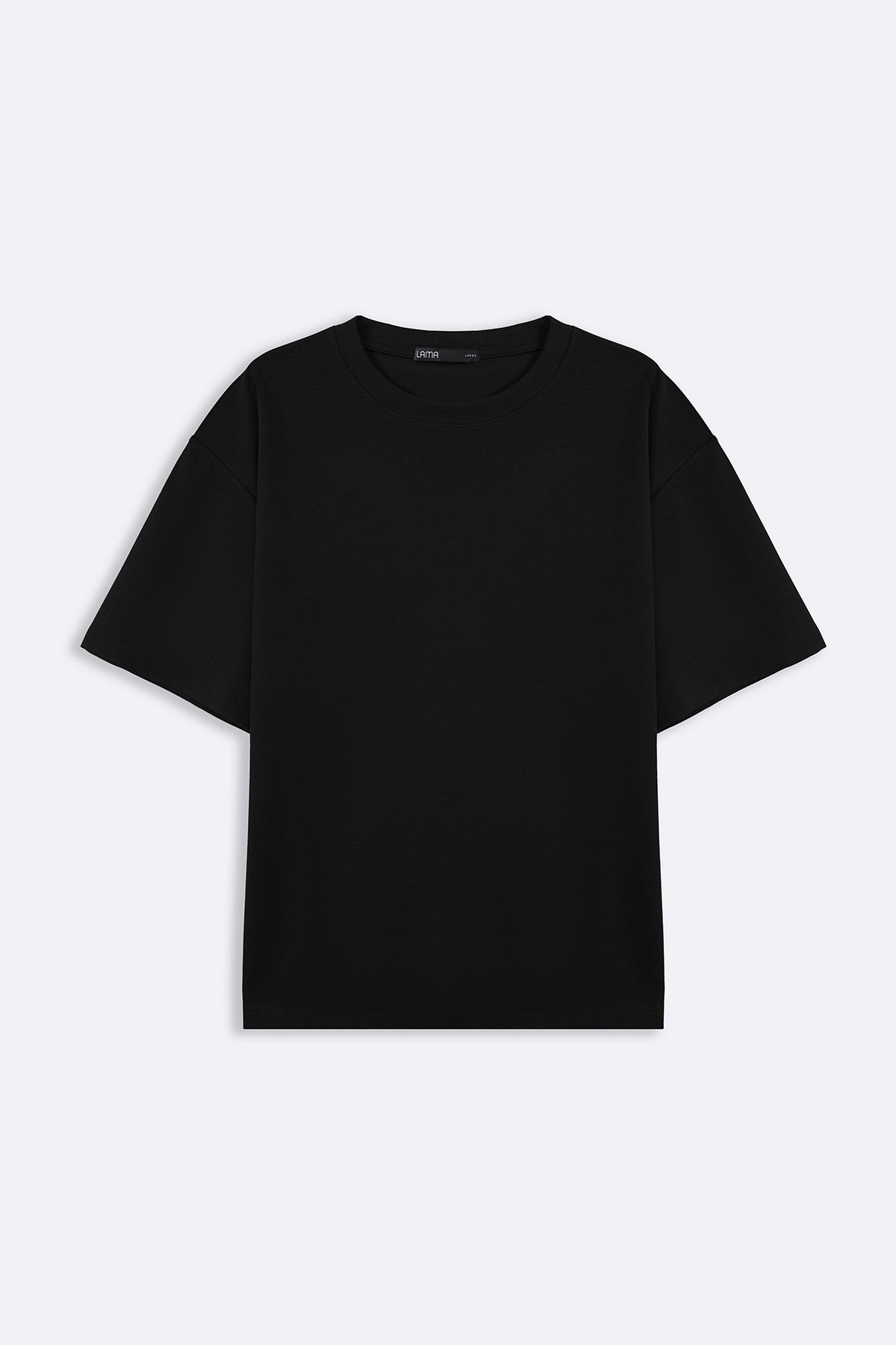 Black Relaxed Fit Half Sleeve T-Shirt with Ribbed Neckline