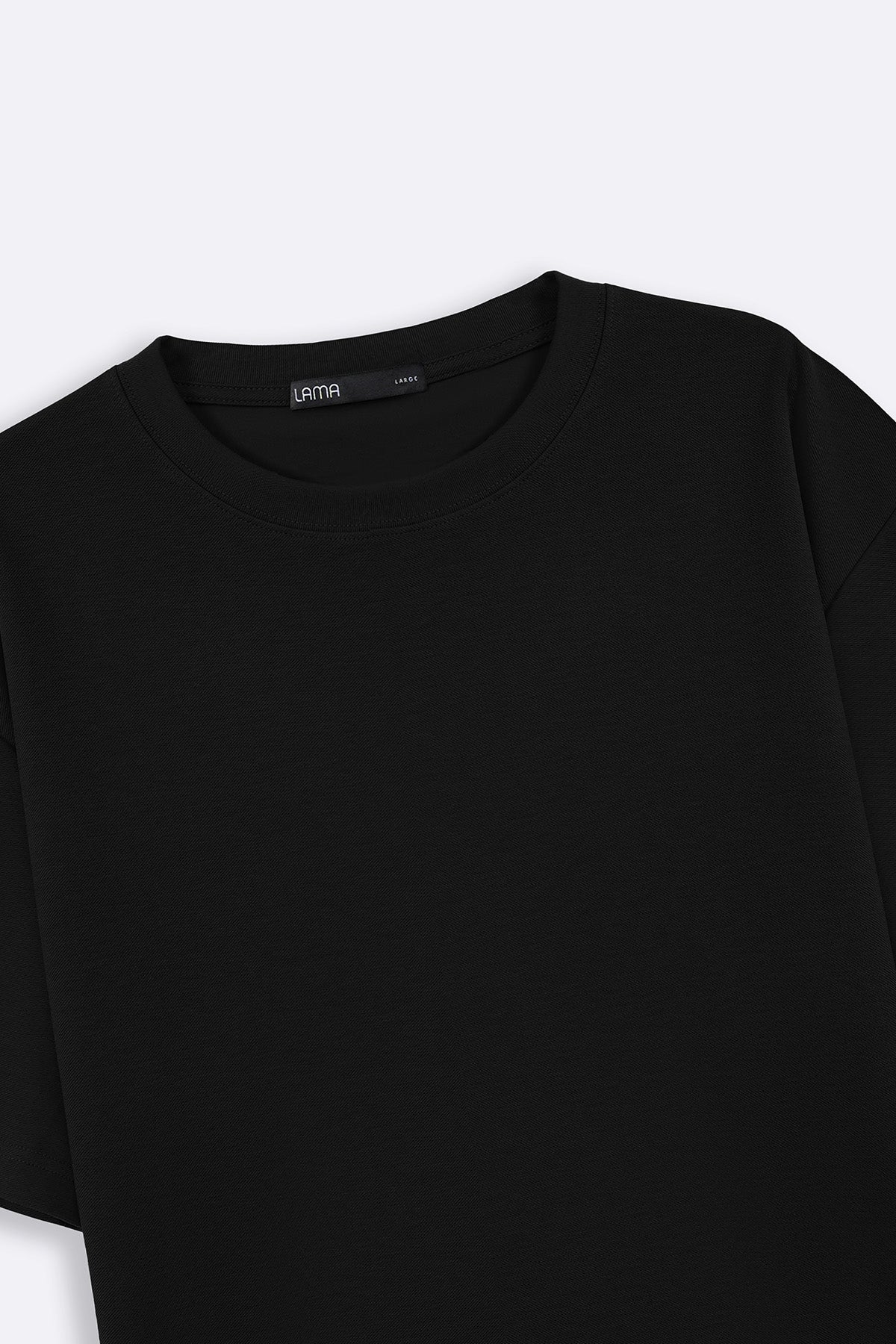 Black Relaxed Fit Half Sleeve T-Shirt with Ribbed Neckline