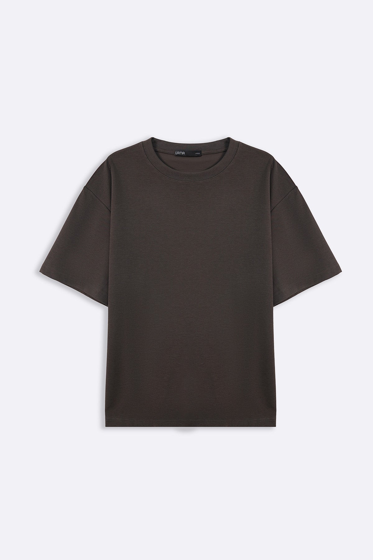 Relaxed Fit Dark Brown Half Sleeve T-Shirt with Ribbed Neckline