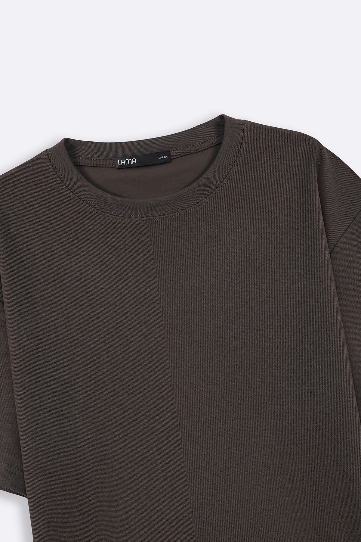 Relaxed Fit Dark Brown Half Sleeve T-Shirt with Ribbed Neckline