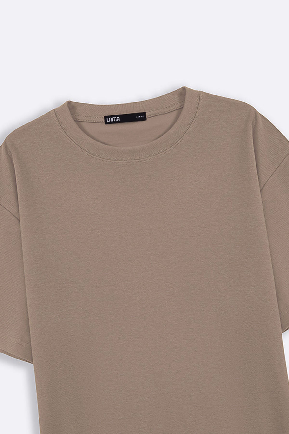Khaki Relaxed Fit Half Sleeve T-Shirt with Ribbed Neckline - Regular Hand Feel