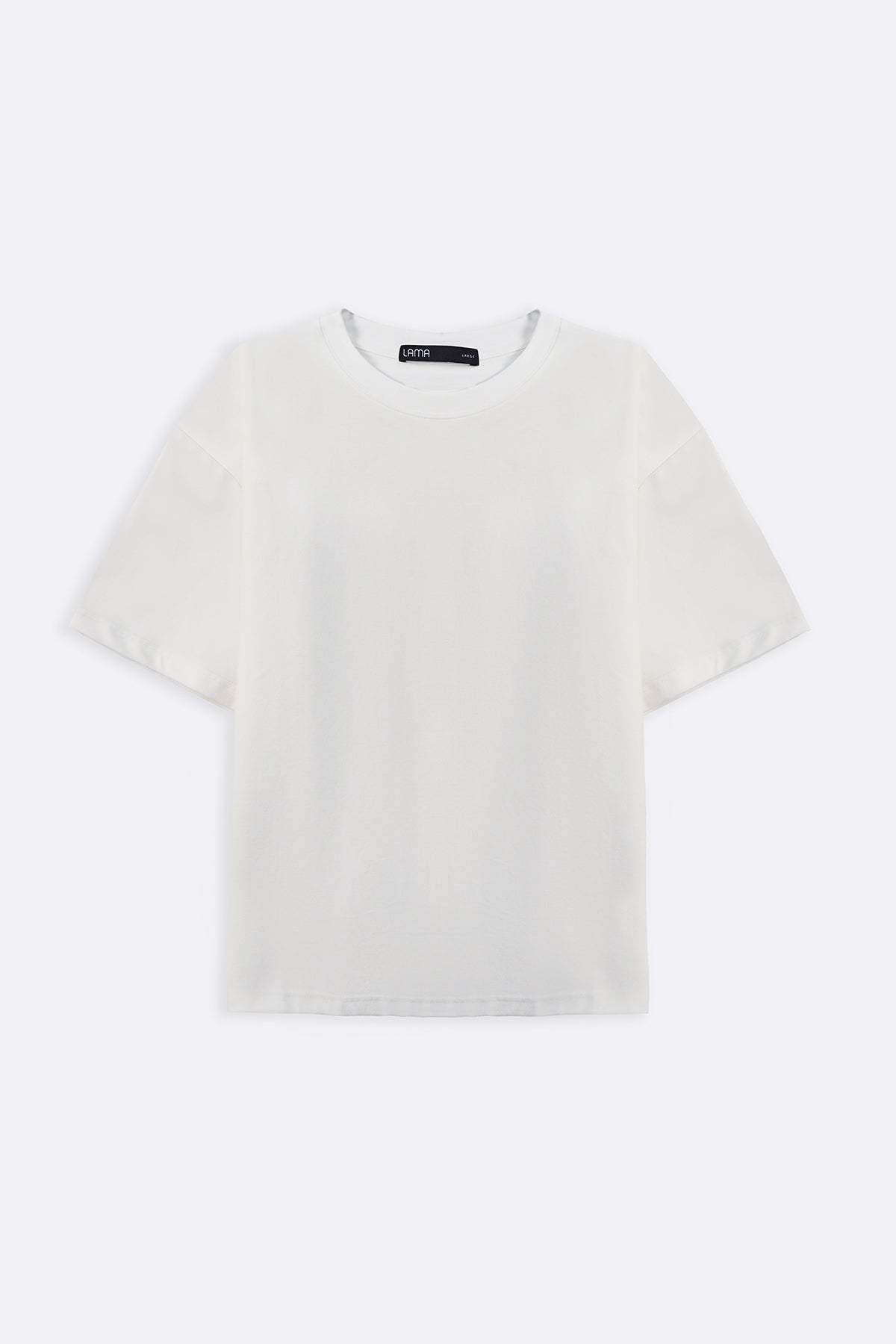 White Relaxed Fit Half Sleeve T-Shirt with Ribbed Neckline