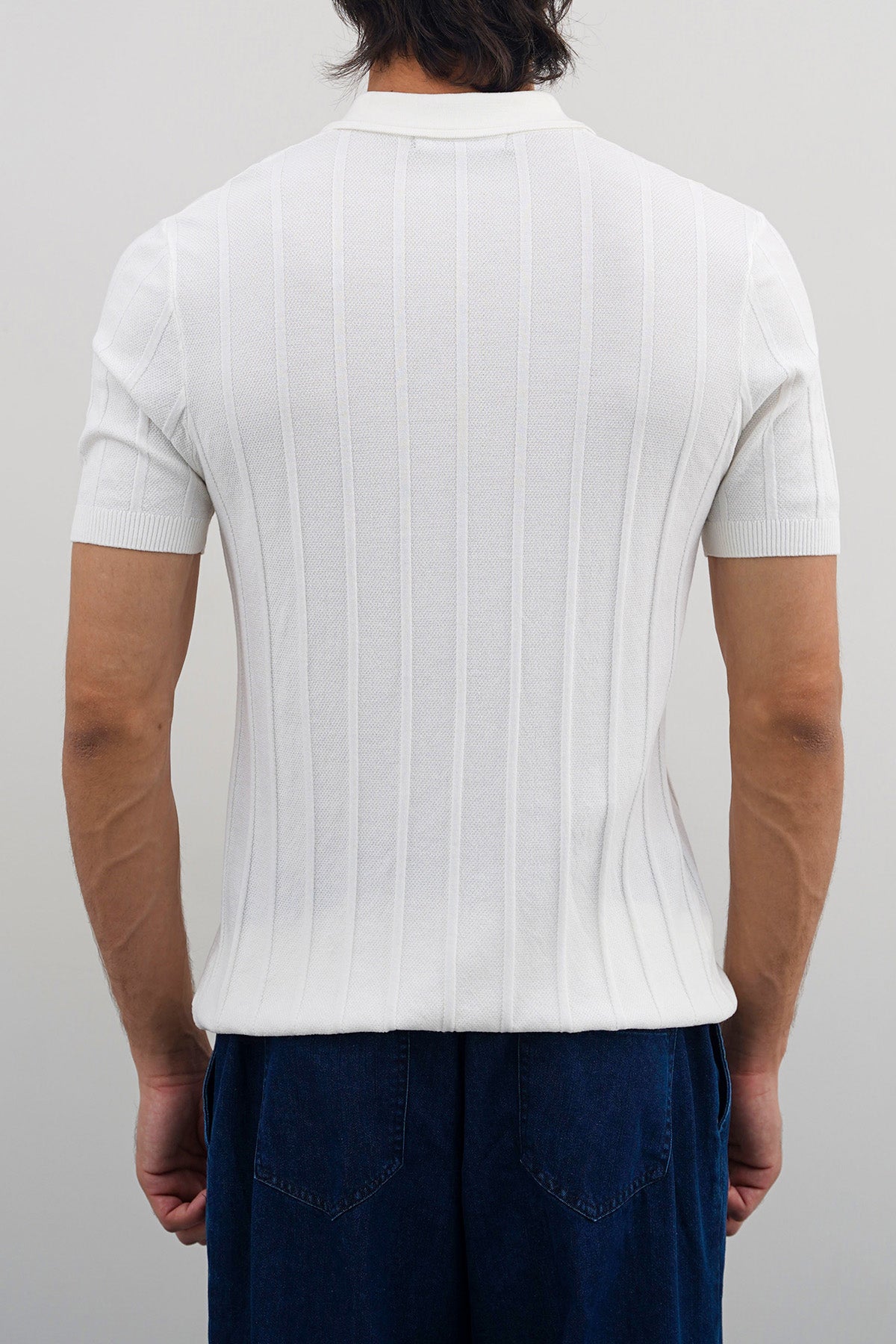 Fitted Viscose Blend Polo Shirt - Ribbed Sleeves, Regular Feel, OFF WHITE