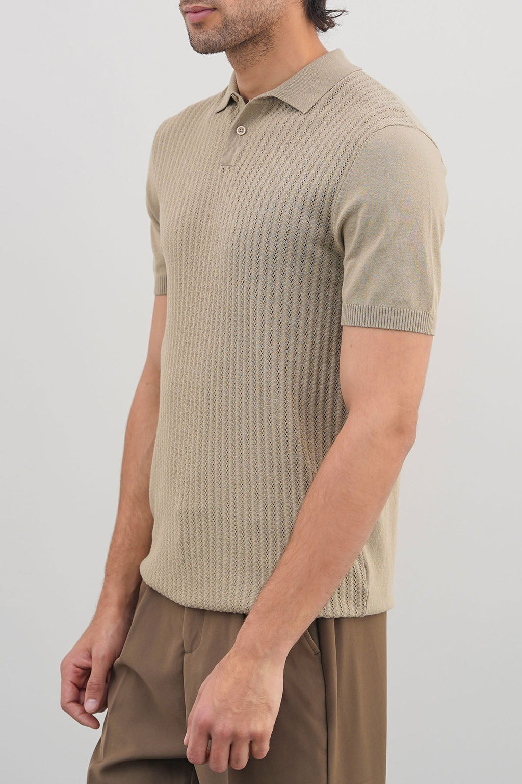 Grey Textured Knit Polo Shirt - Regular Fit, Regular Hand Feel – Cool Havn