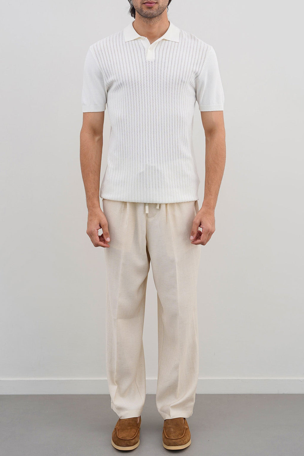 Off White Textured Knit Polo Shirt - Regular Fit, Regular Hand Feel – Cool Havn