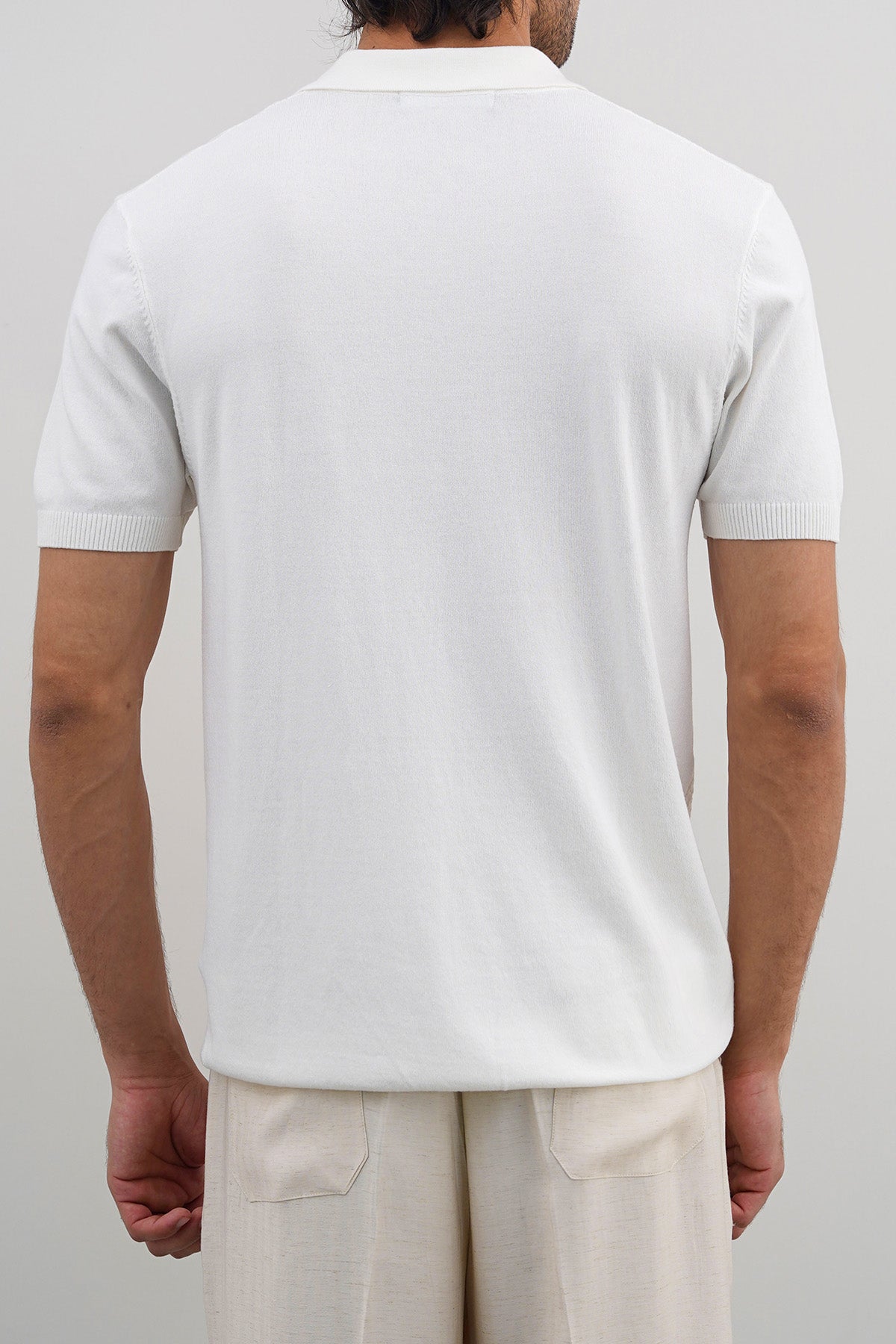 Off White Textured Knit Polo Shirt - Regular Fit, Regular Hand Feel