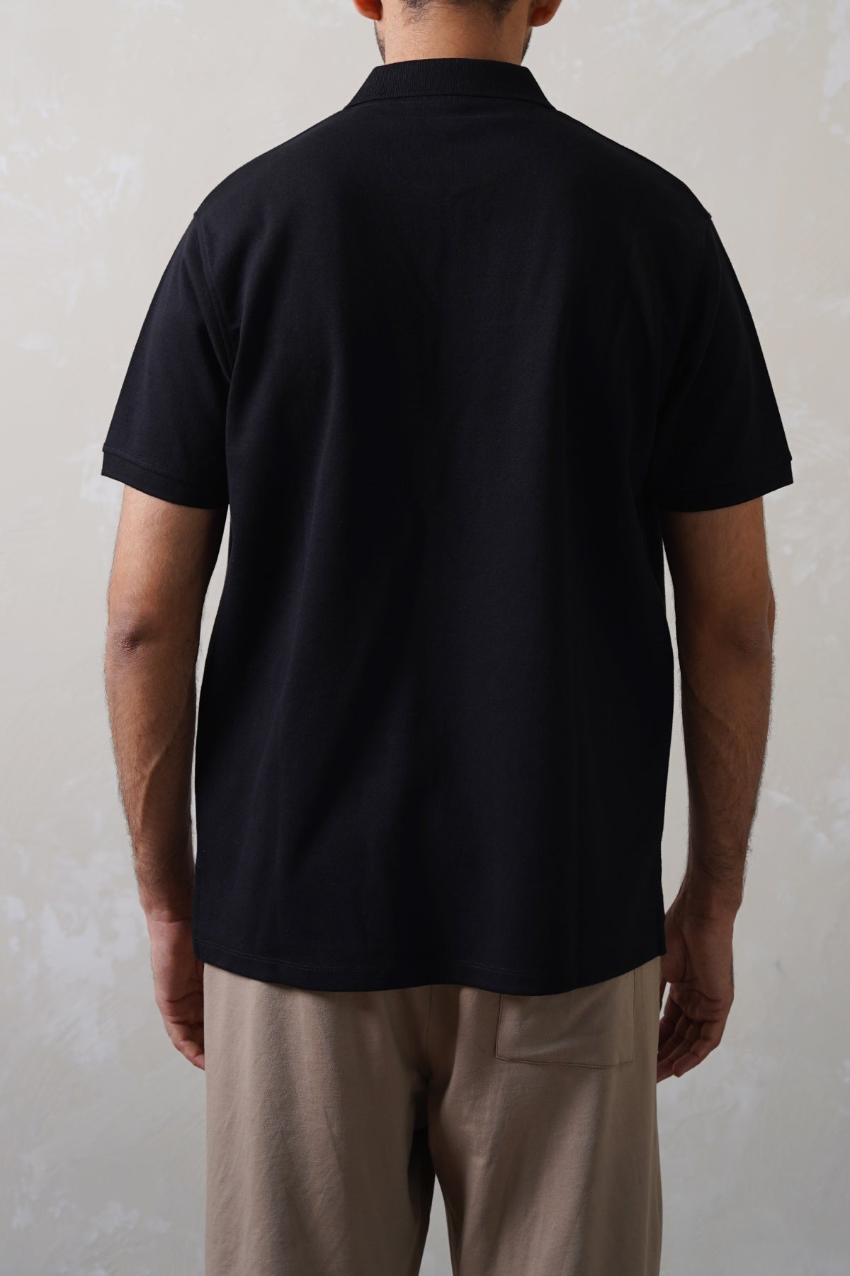 Black Soft Interlock Polo Shirt - Regular Fit with Zip Fastening