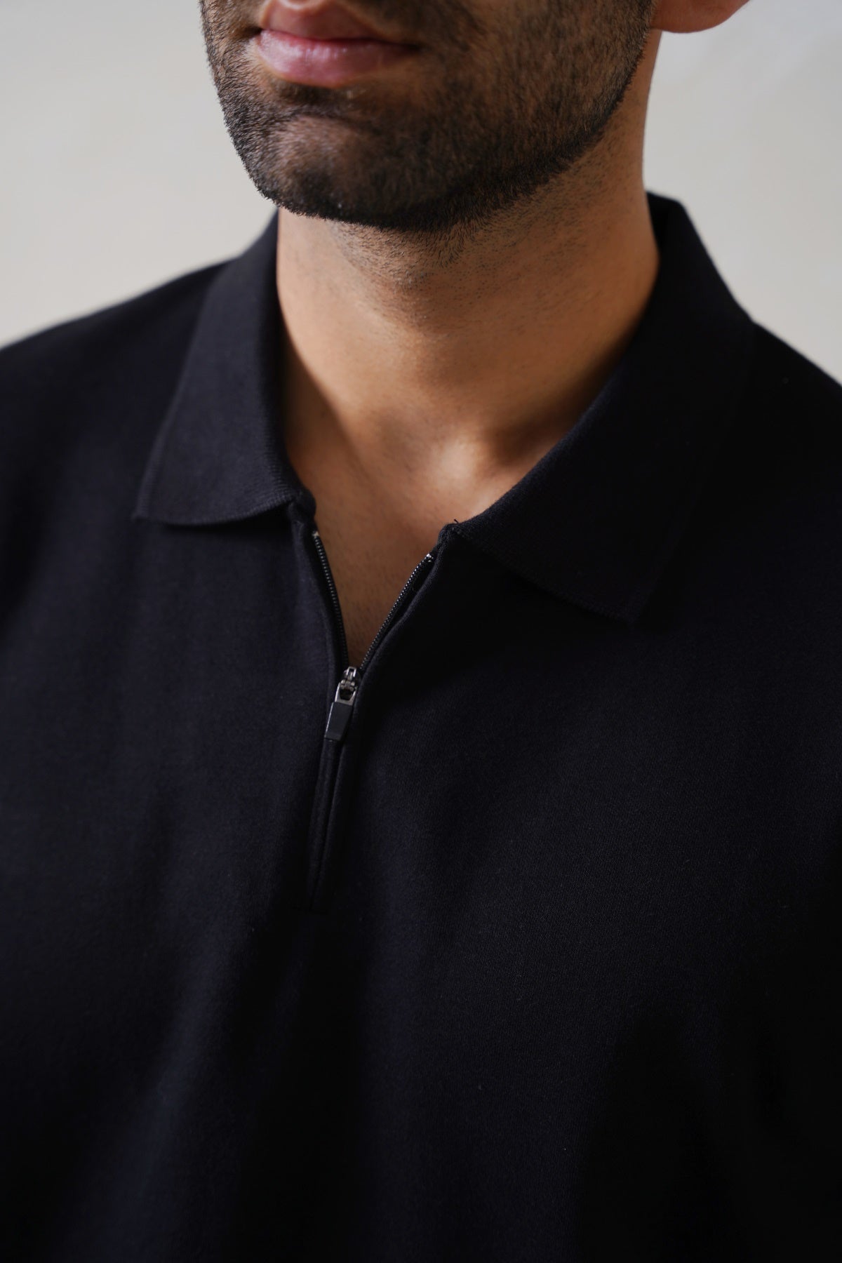 Black Soft Interlock Polo Shirt - Regular Fit with Zip Fastening