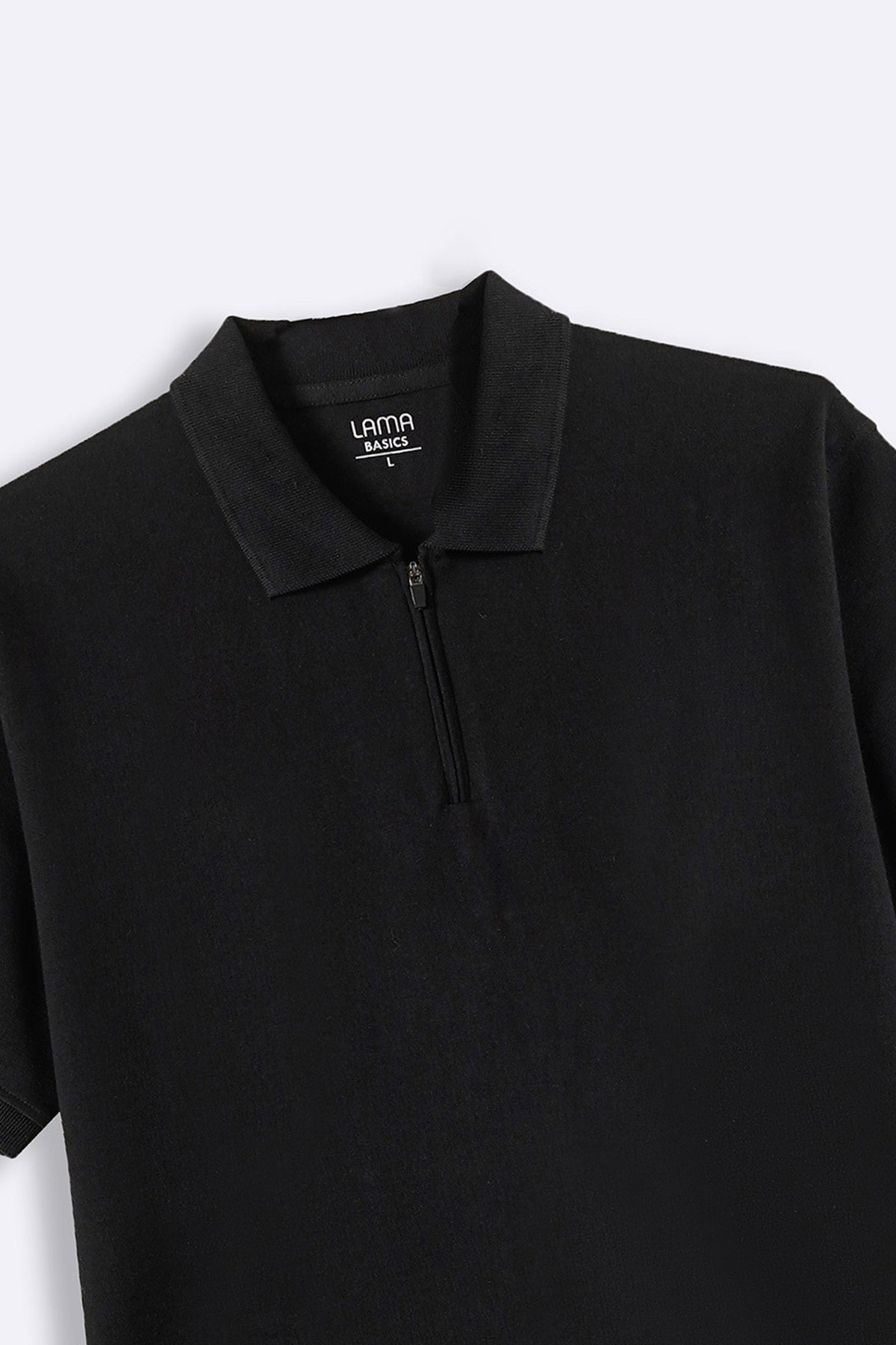 Black Soft Interlock Polo Shirt - Regular Fit with Zip Fastening