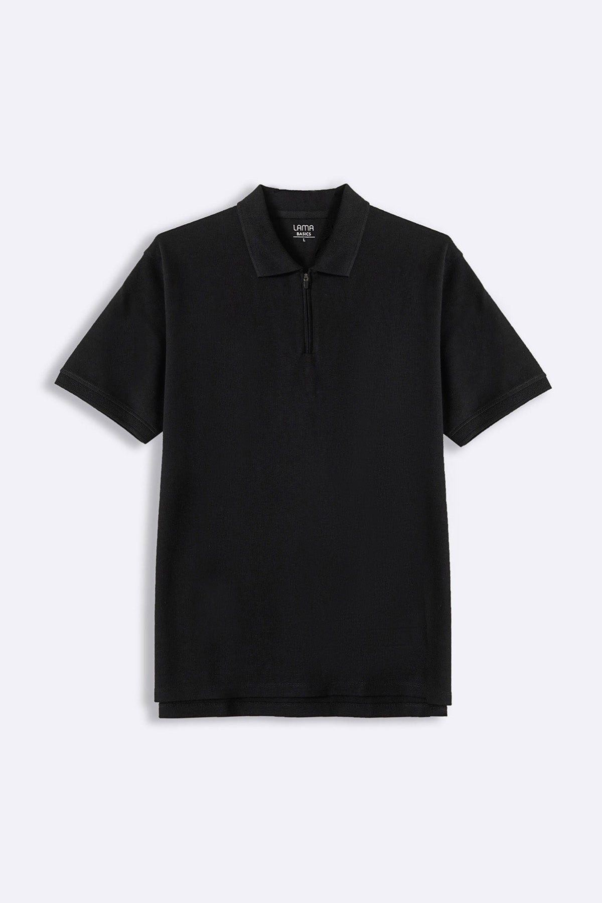 Black Soft Interlock Polo Shirt - Regular Fit with Zip Fastening
