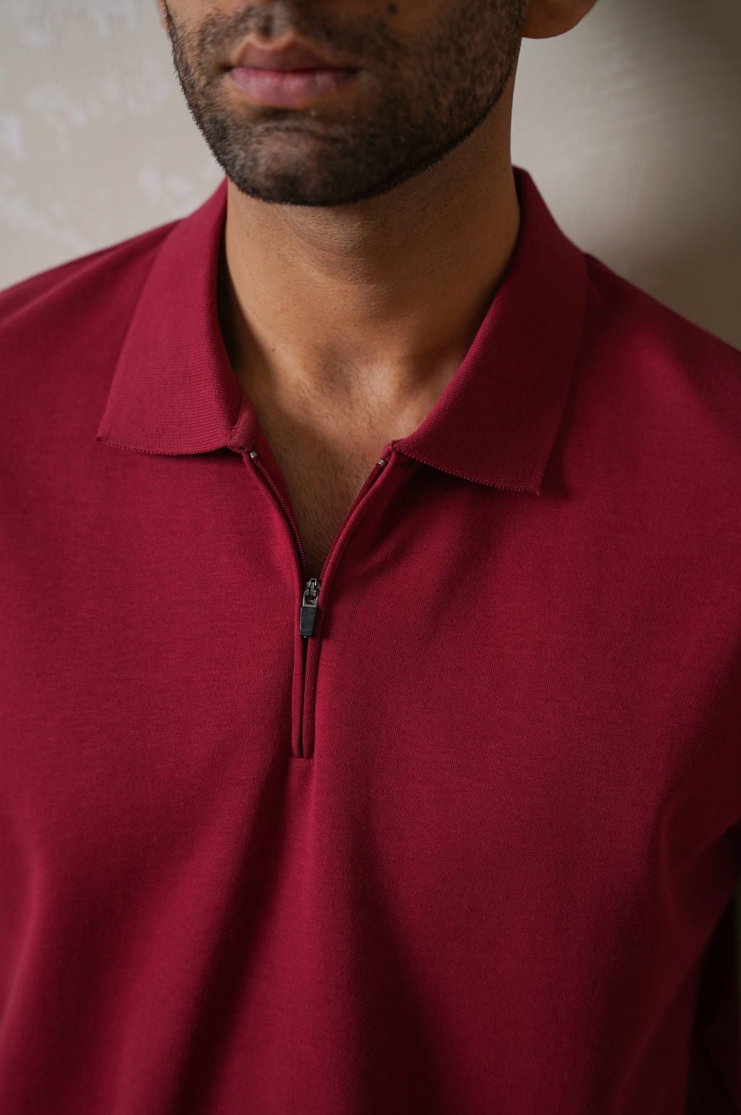 Maroon Soft Interlock Polo Shirt - Regular Fit with Zip Fastening