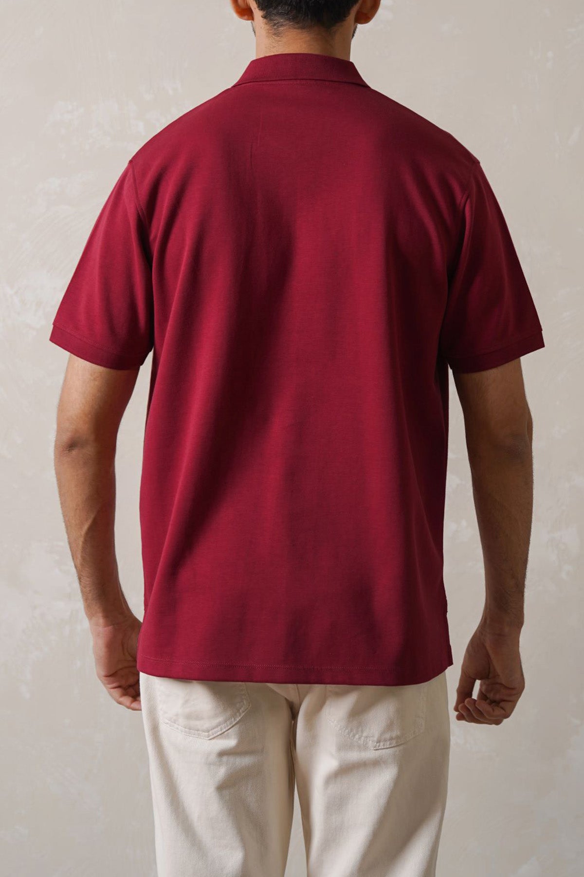 Maroon Soft Interlock Polo Shirt - Regular Fit with Zip Fastening
