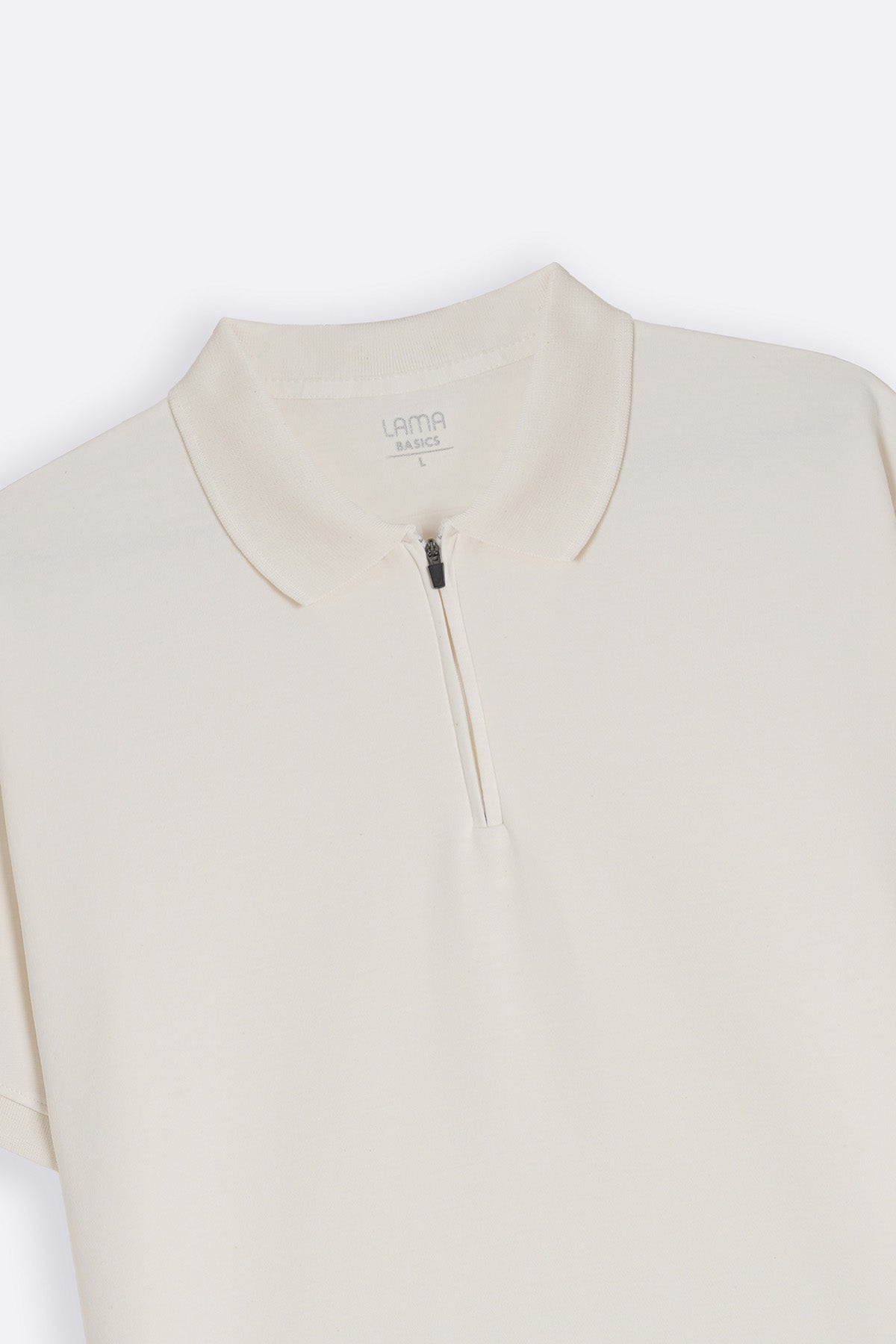Off White Soft Interlock Polo Shirt - Regular Fit with Zip Fastening
