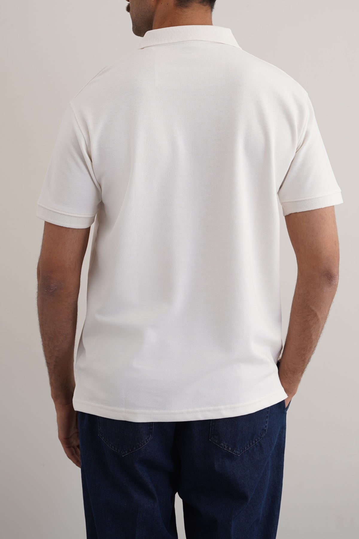 Off White Soft Interlock Polo Shirt - Regular Fit with Zip Fastening
