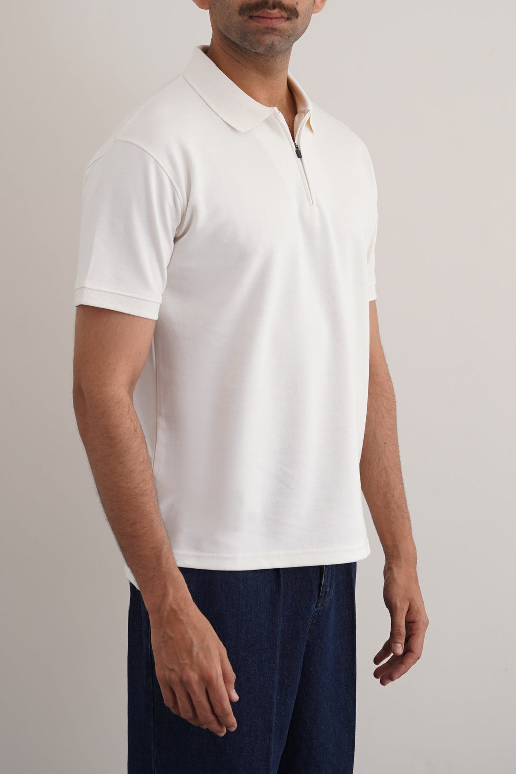 Off White Soft Interlock Polo Shirt - Regular Fit with Zip Fastening – Cool Havn