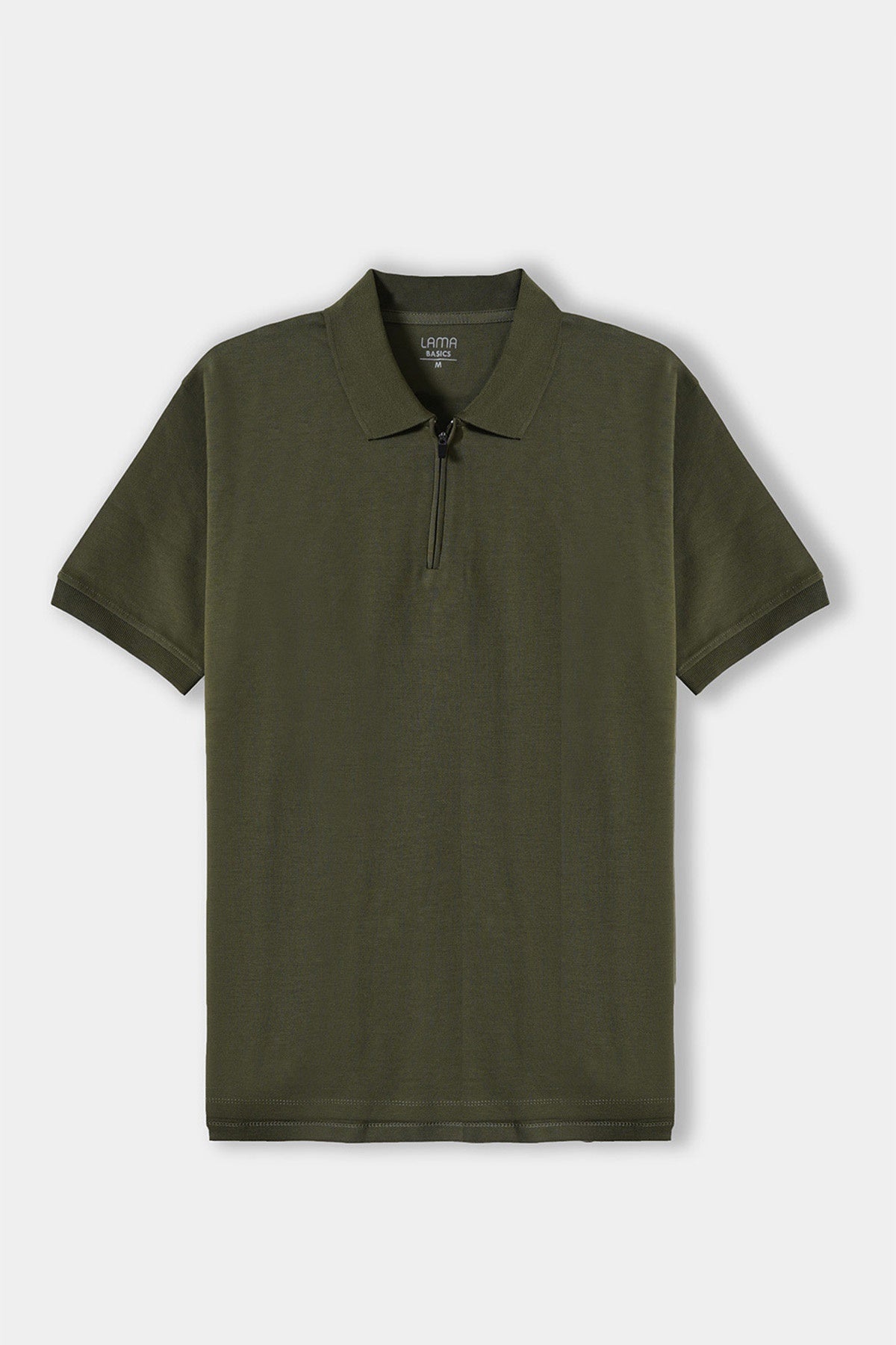 Olive Soft Interlock Polo Shirt with Zip - Regular Fit