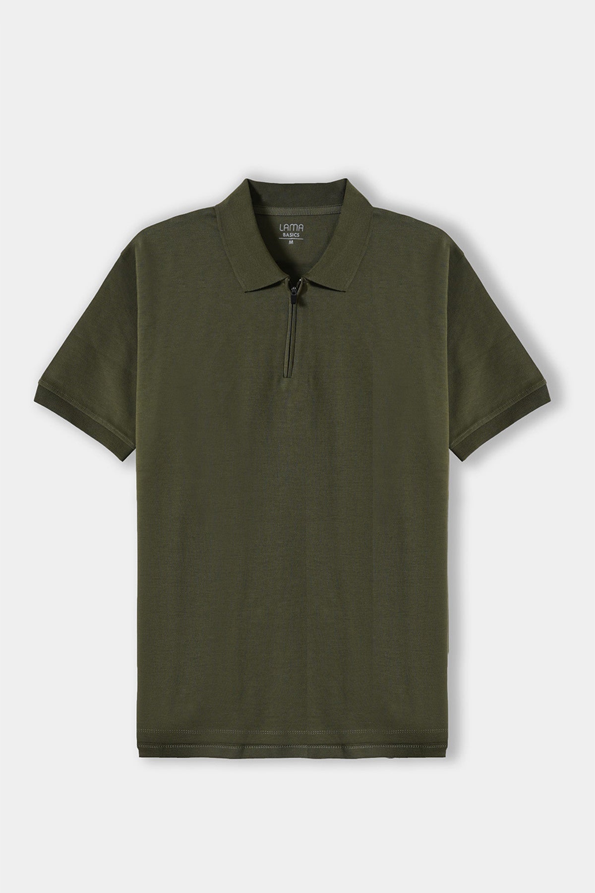Olive Soft Interlock Polo Shirt with Zip - Regular Fit