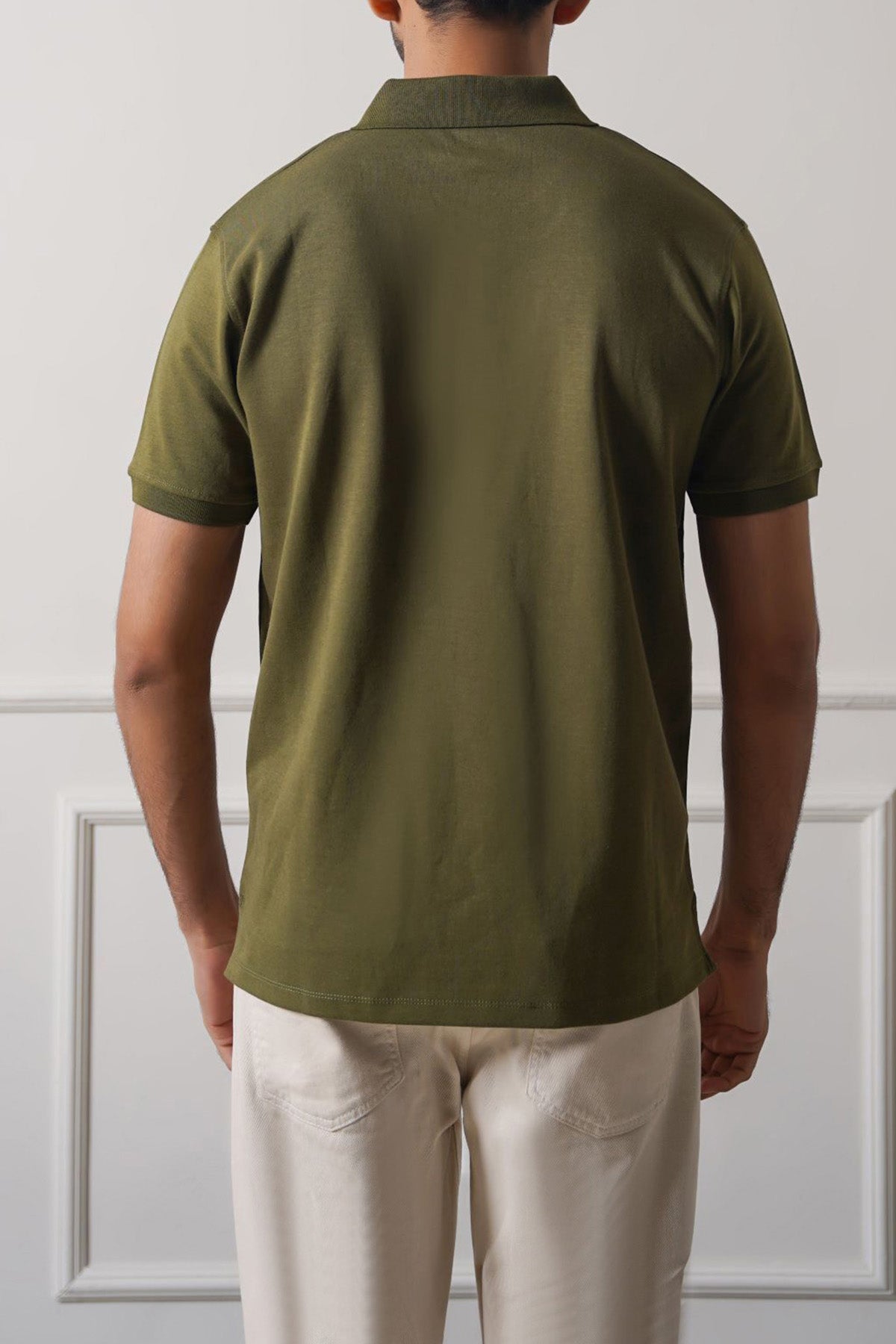 Olive Soft Interlock Polo Shirt with Zip - Regular Fit