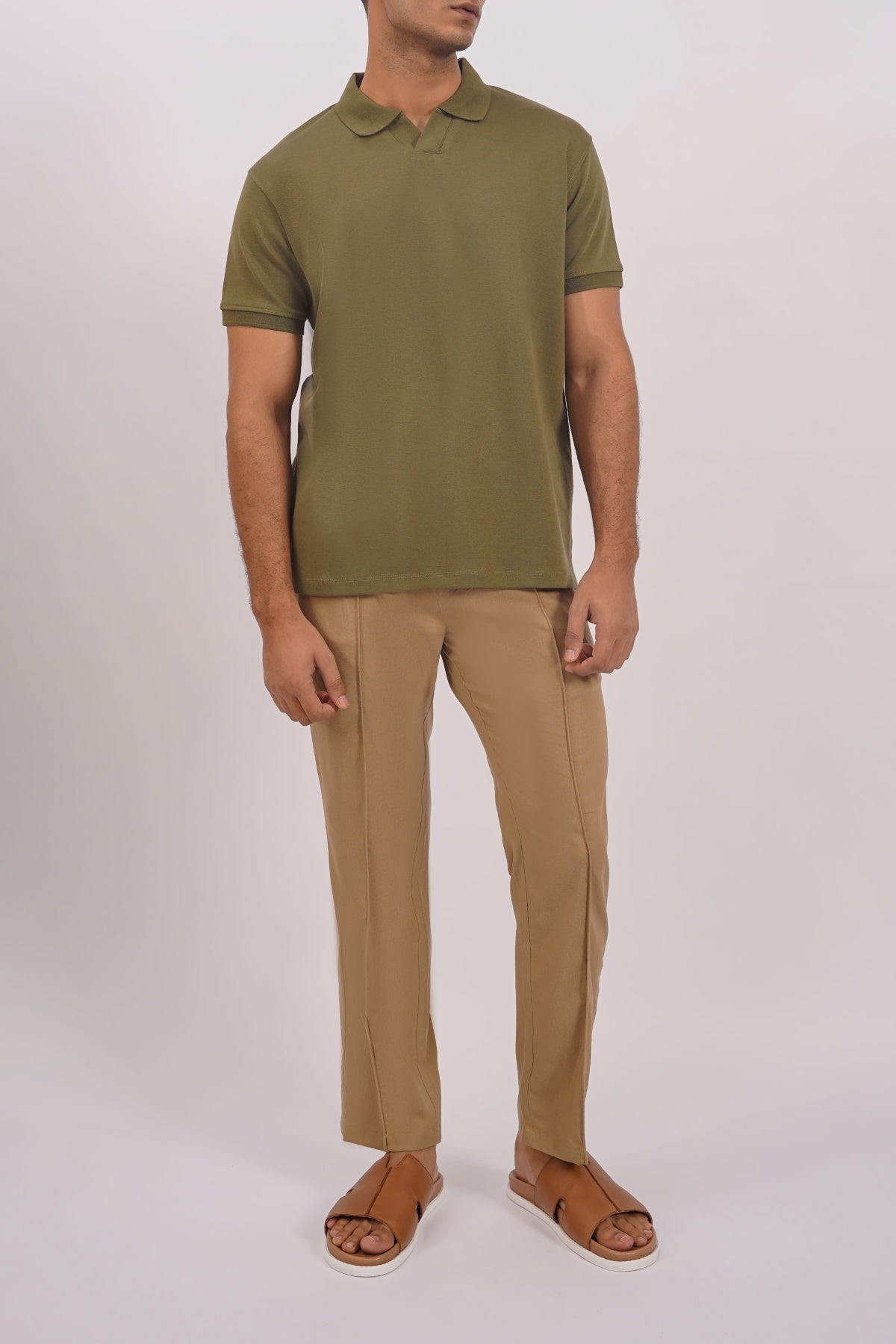Olive Soft Knitted Polo - Regular Fit, Short Sleeves