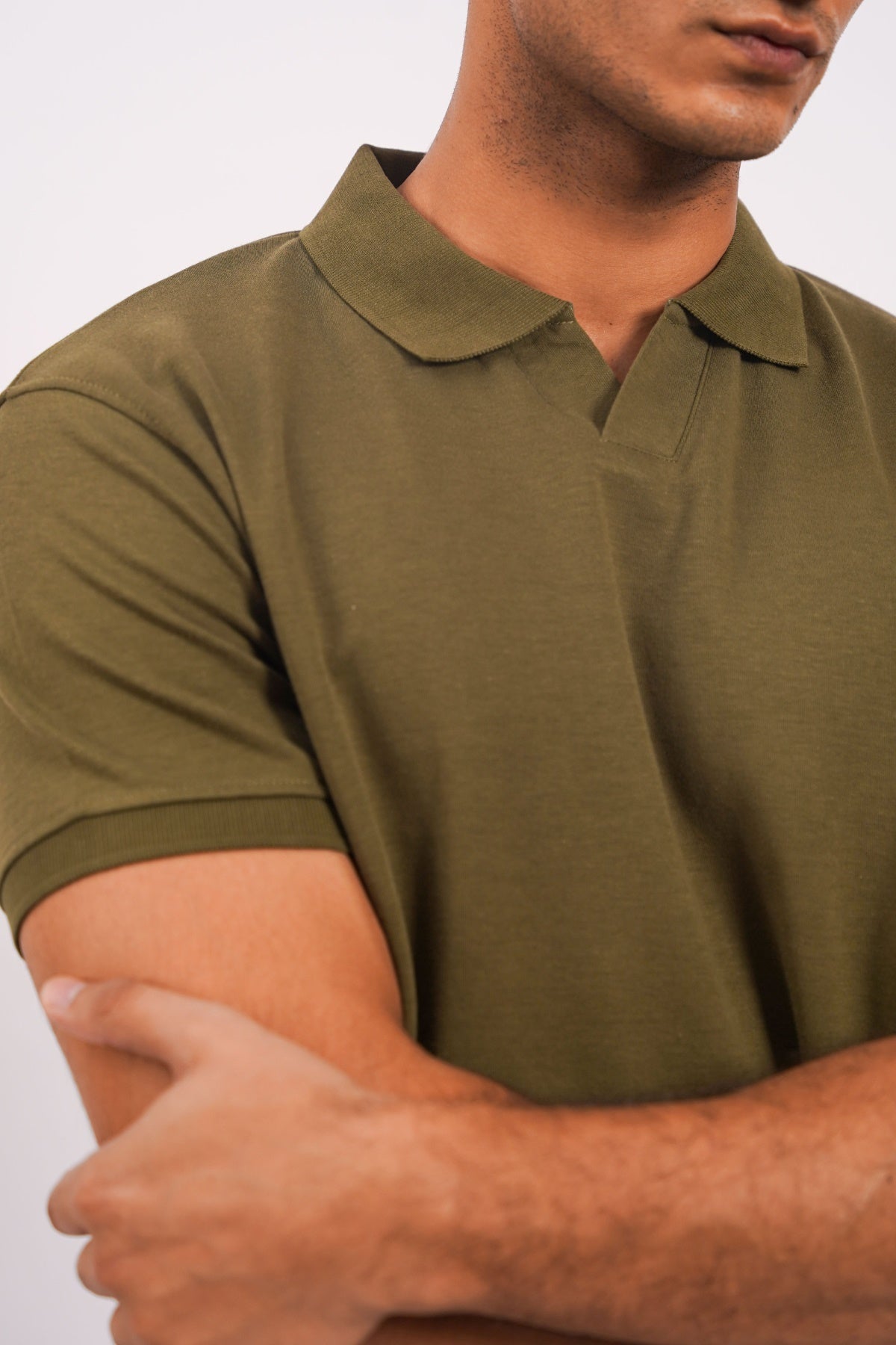 Olive Soft Knitted Polo - Regular Fit, Short Sleeves