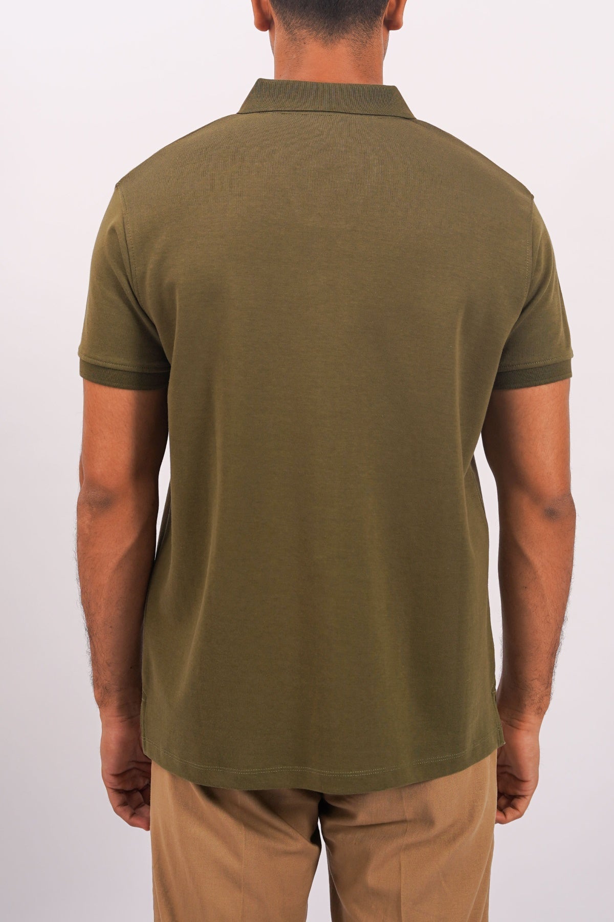 Olive Soft Knitted Polo - Regular Fit, Short Sleeves