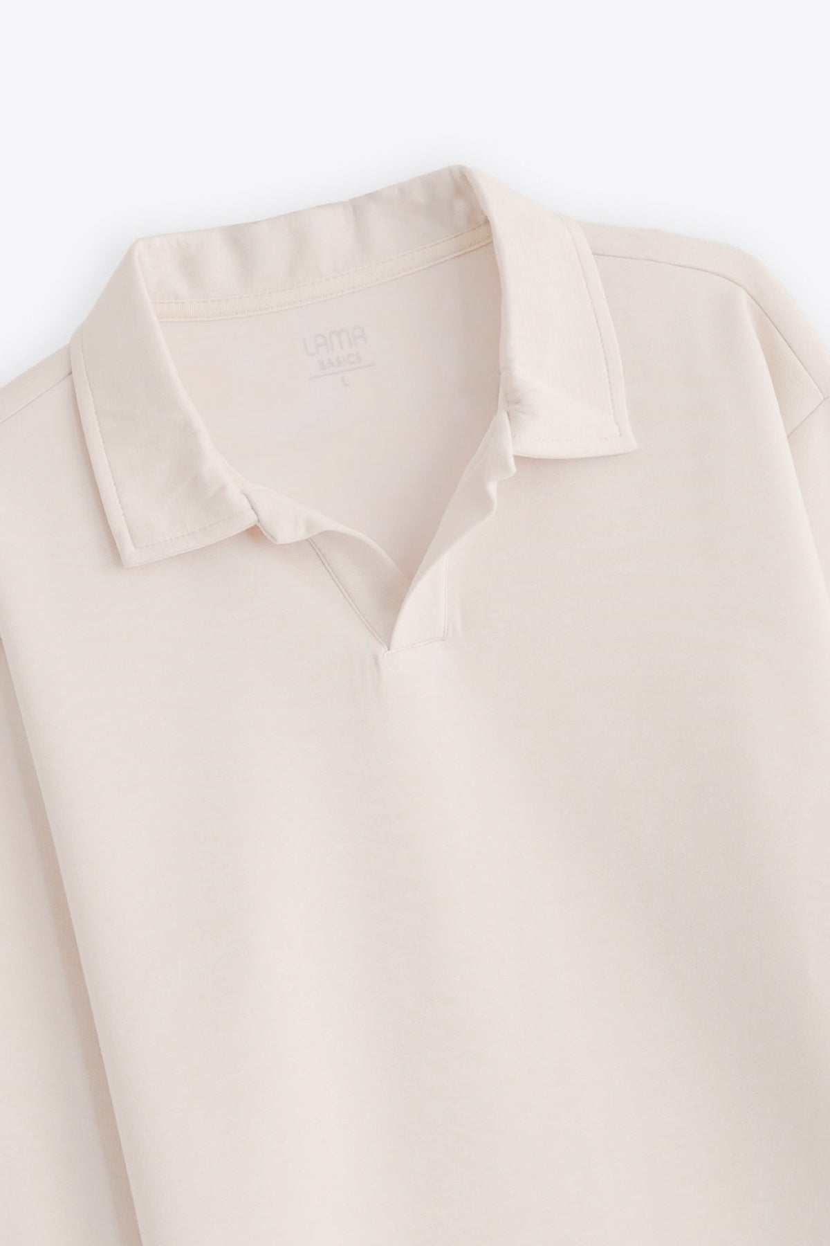 Ivory Soft Neoprene Relaxed Fit Long Sleeve Polo Shirt