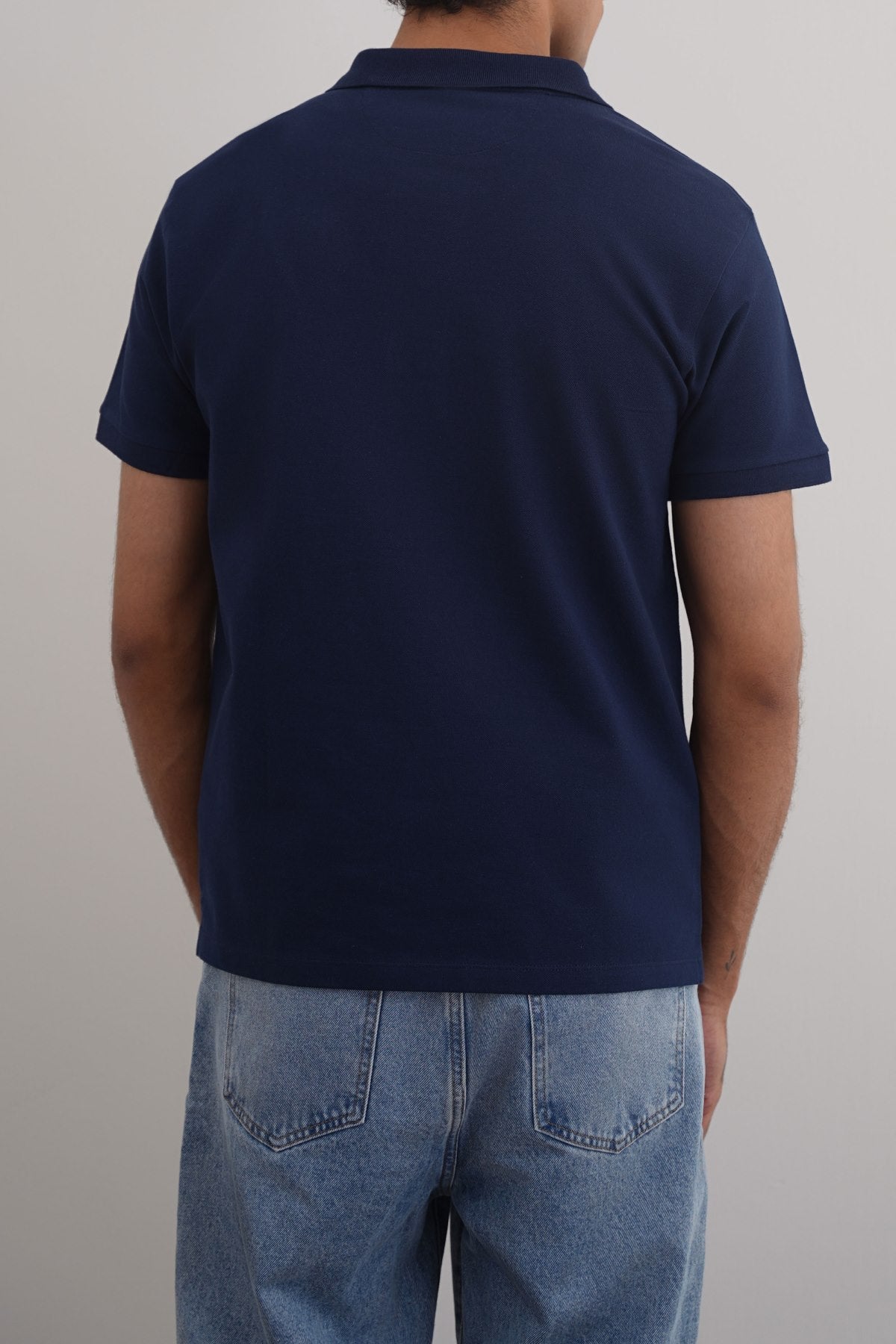 Navy Relaxed Fit Half Sleeve Cotton Polo Shirt