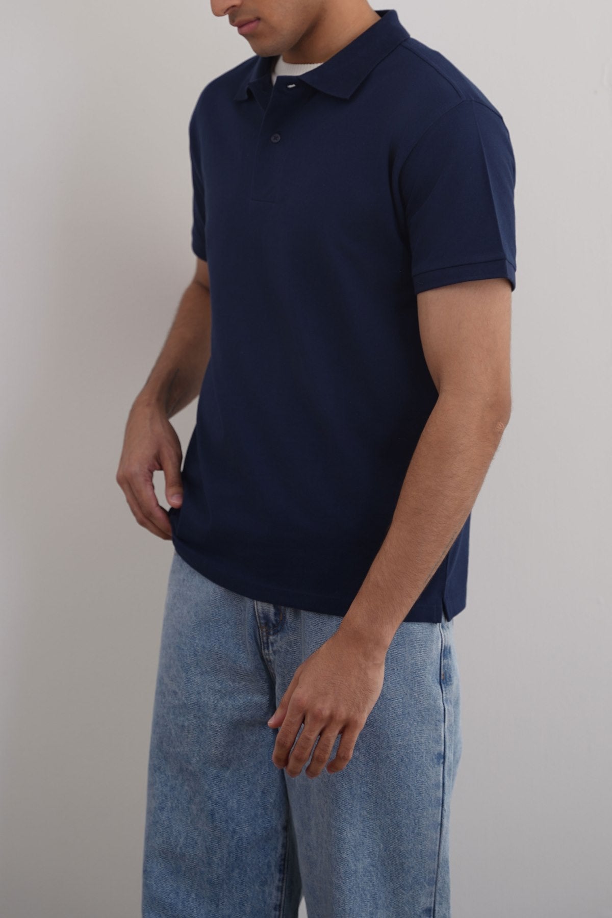 Navy Relaxed Fit Half Sleeve Cotton Polo Shirt