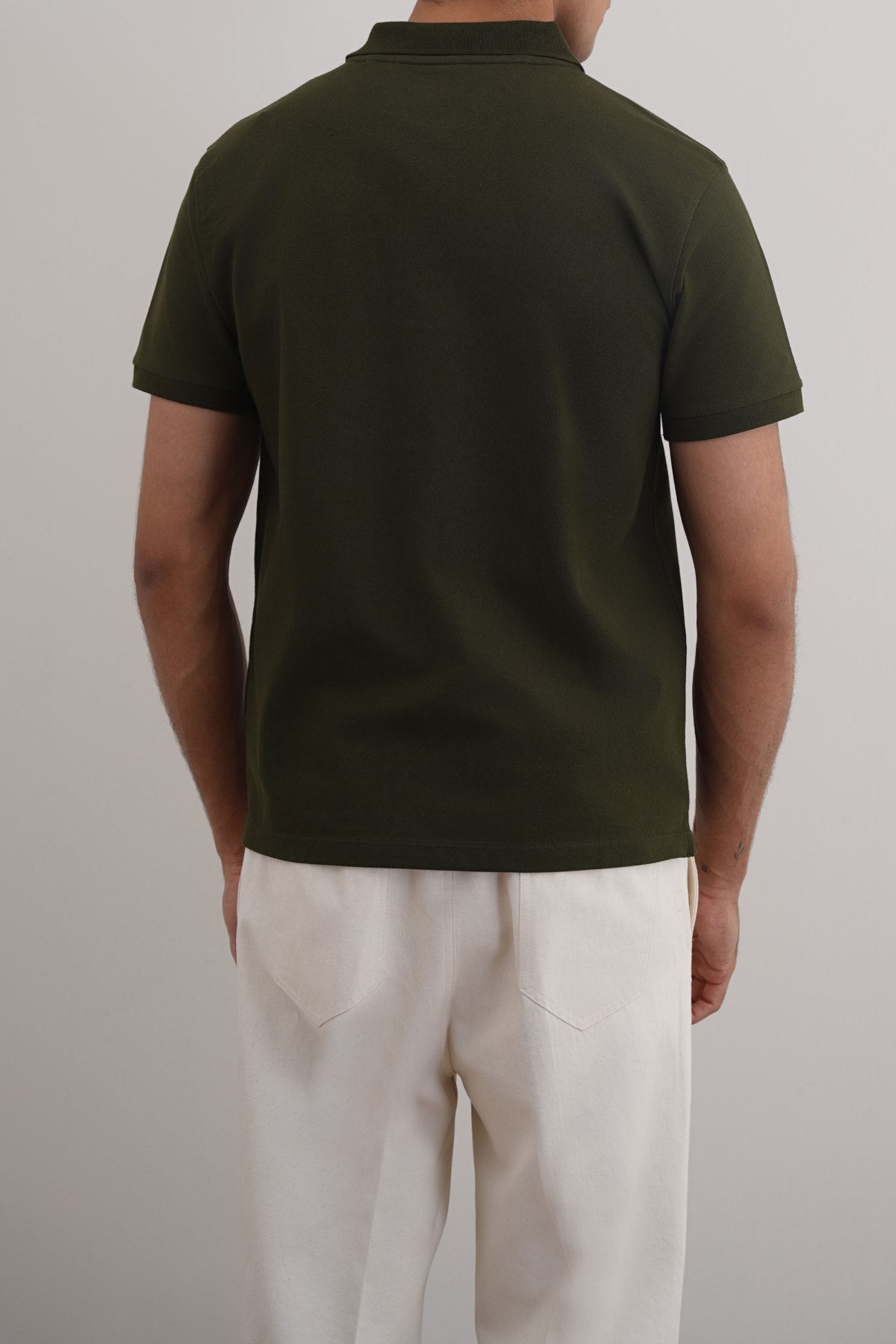 Olive Relaxed Fit Half Sleeve Cotton Polo Shirt