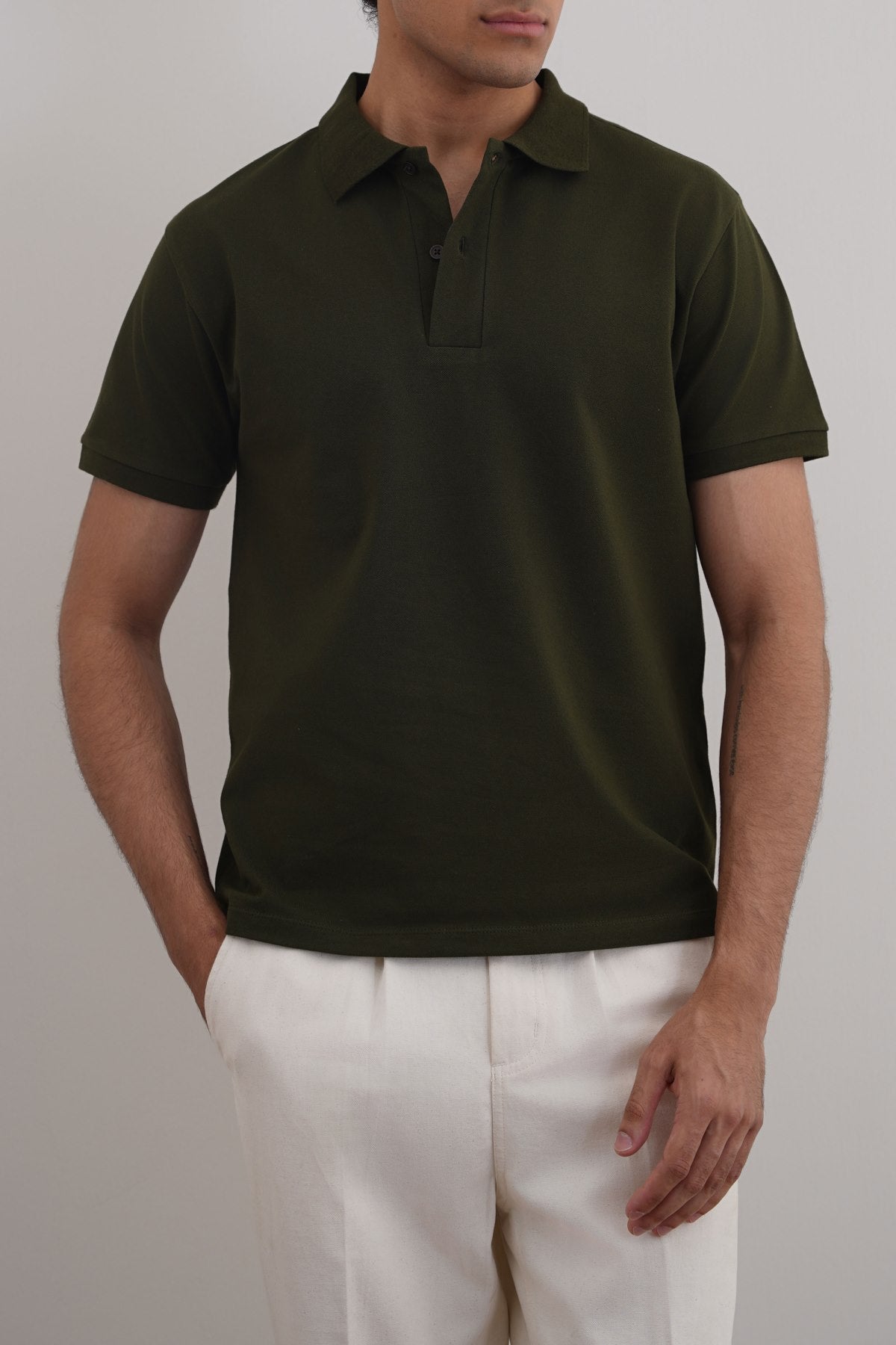 Olive Relaxed Fit Half Sleeve Cotton Polo Shirt