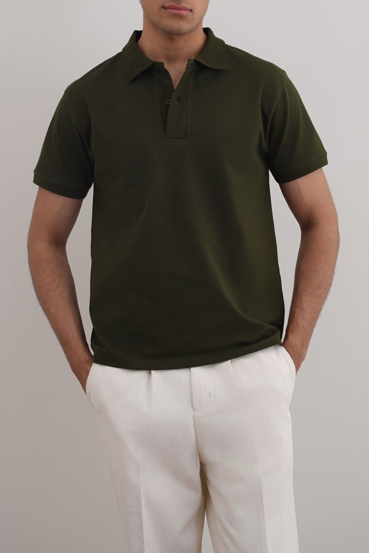 Olive Relaxed Fit Half Sleeve Cotton Polo Shirt