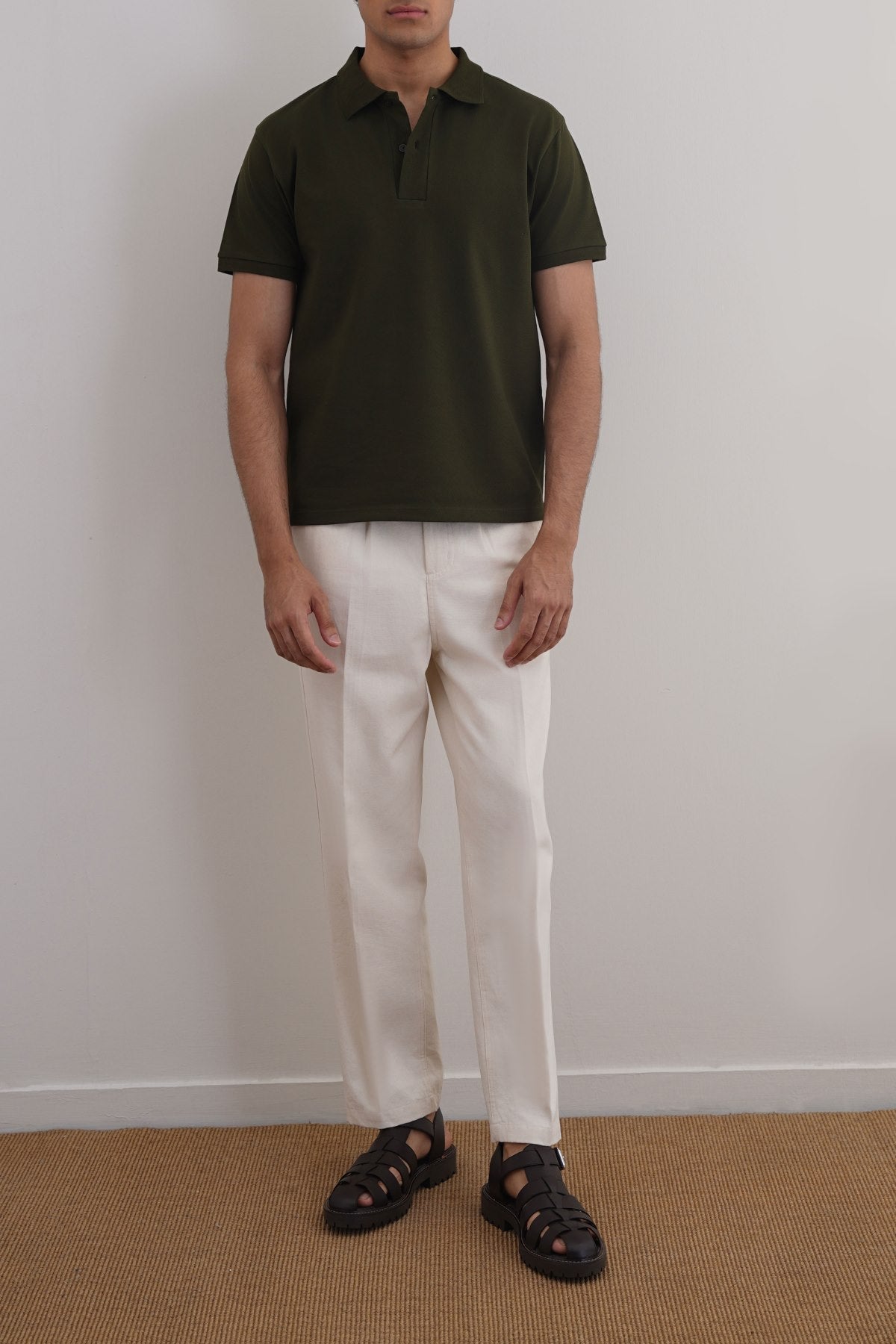 Olive Relaxed Fit Half Sleeve Cotton Polo Shirt