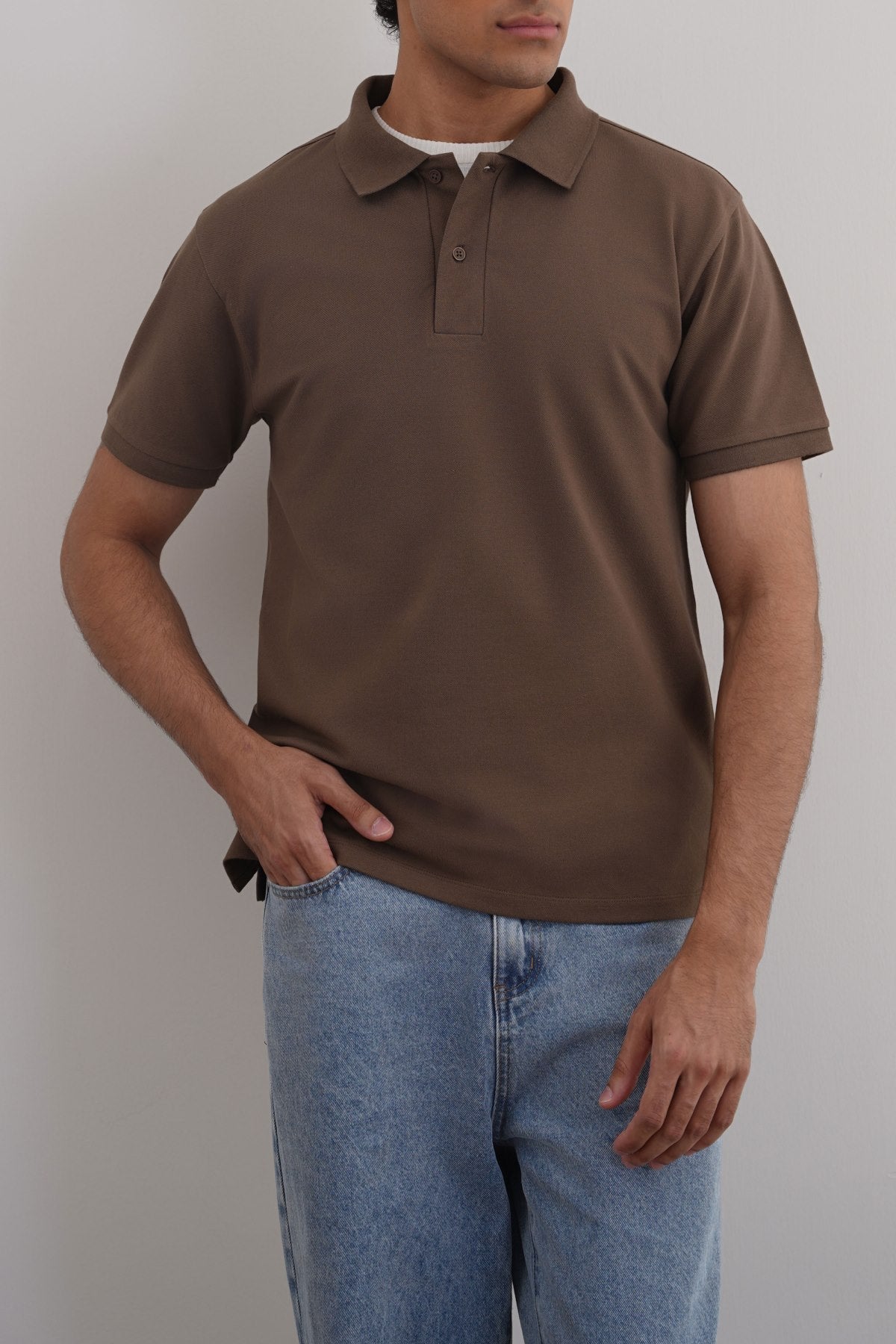 Taupe Relaxed Fit Half Sleeve Cotton Polo Shirt