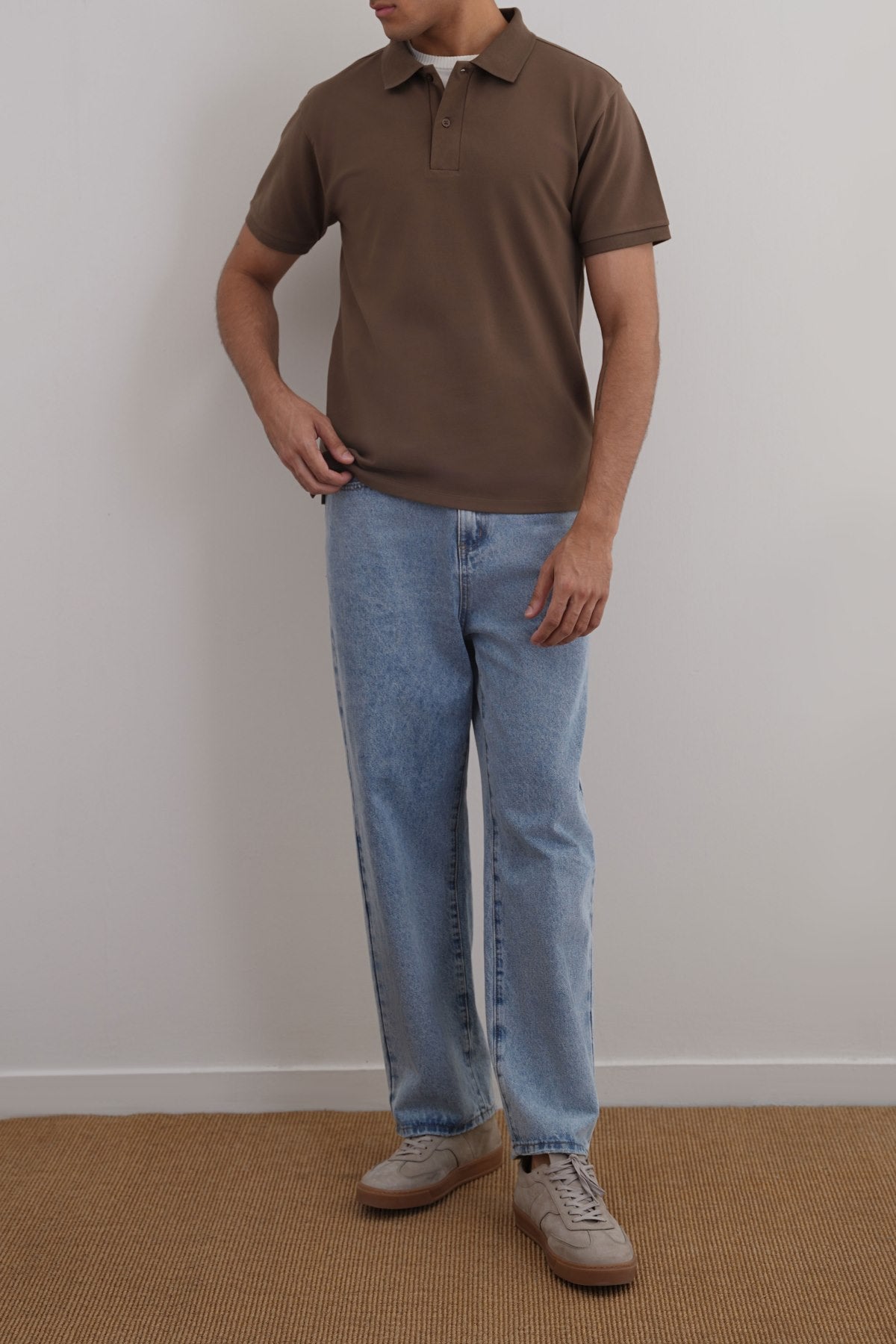Taupe Relaxed Fit Half Sleeve Cotton Polo Shirt