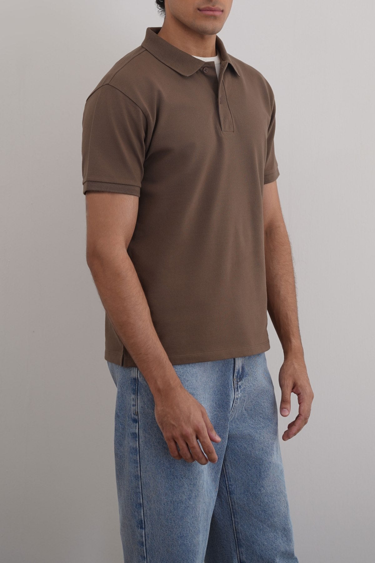 Taupe Relaxed Fit Half Sleeve Cotton Polo Shirt