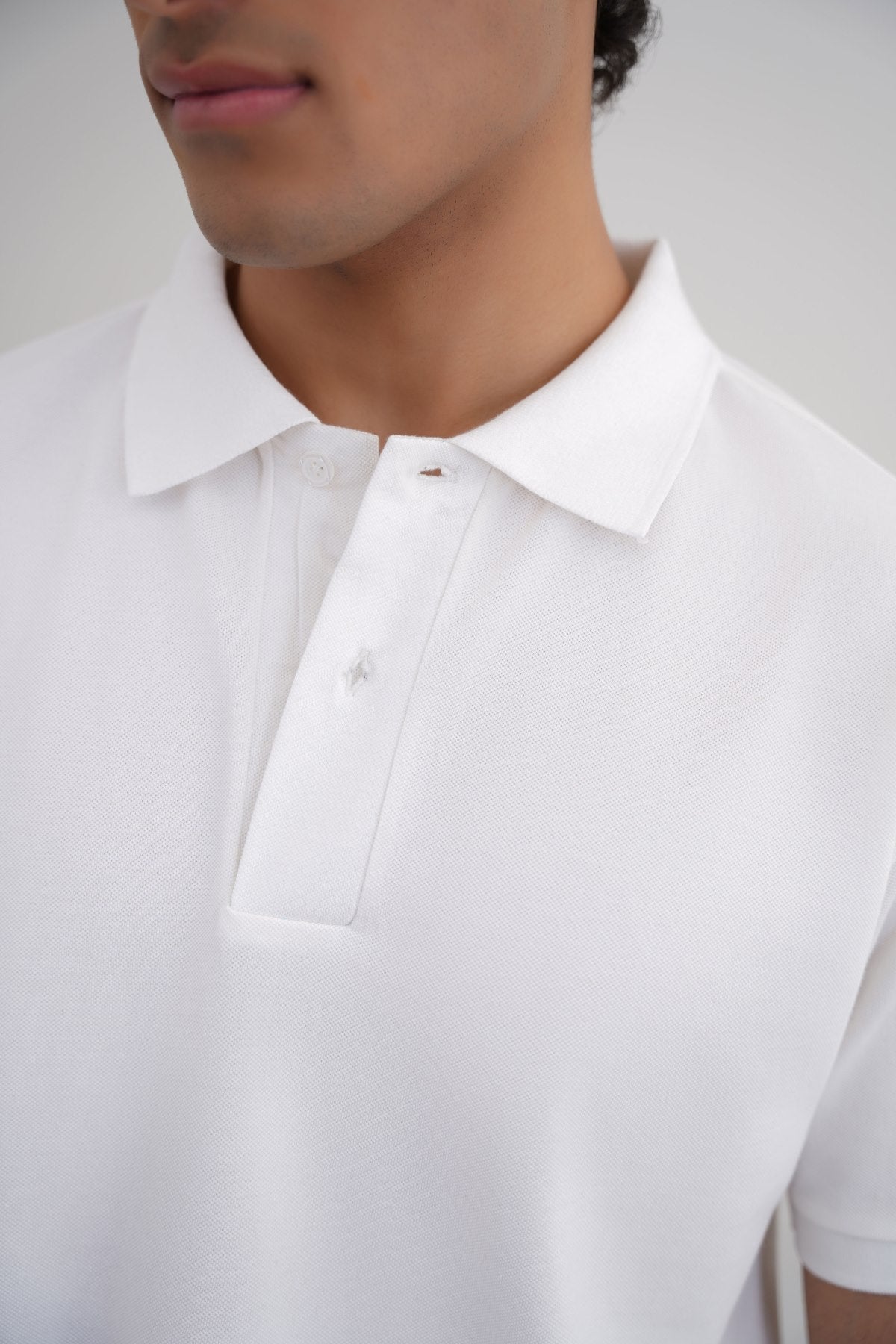 White Relaxed Fit Half Sleeve Cotton Polo Shirt