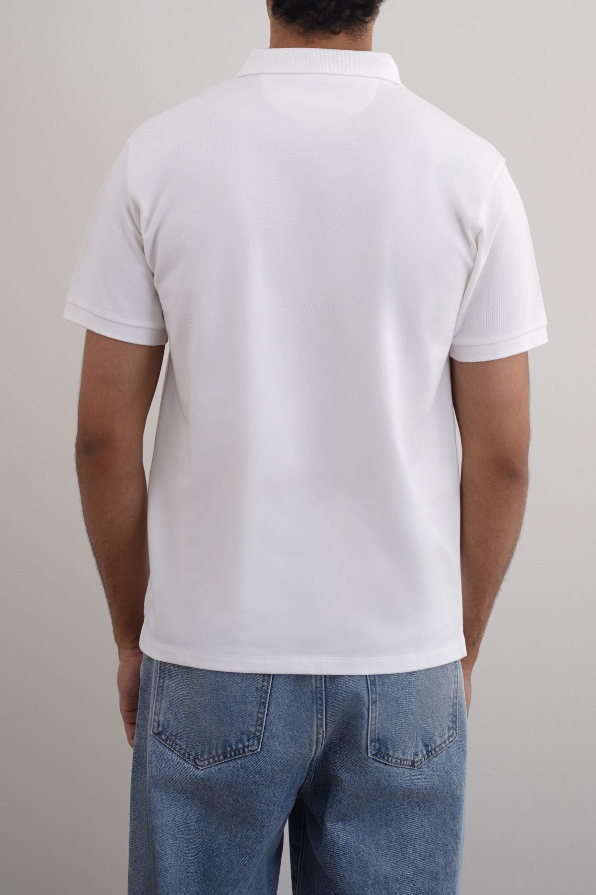White Relaxed Fit Half Sleeve Cotton Polo Shirt