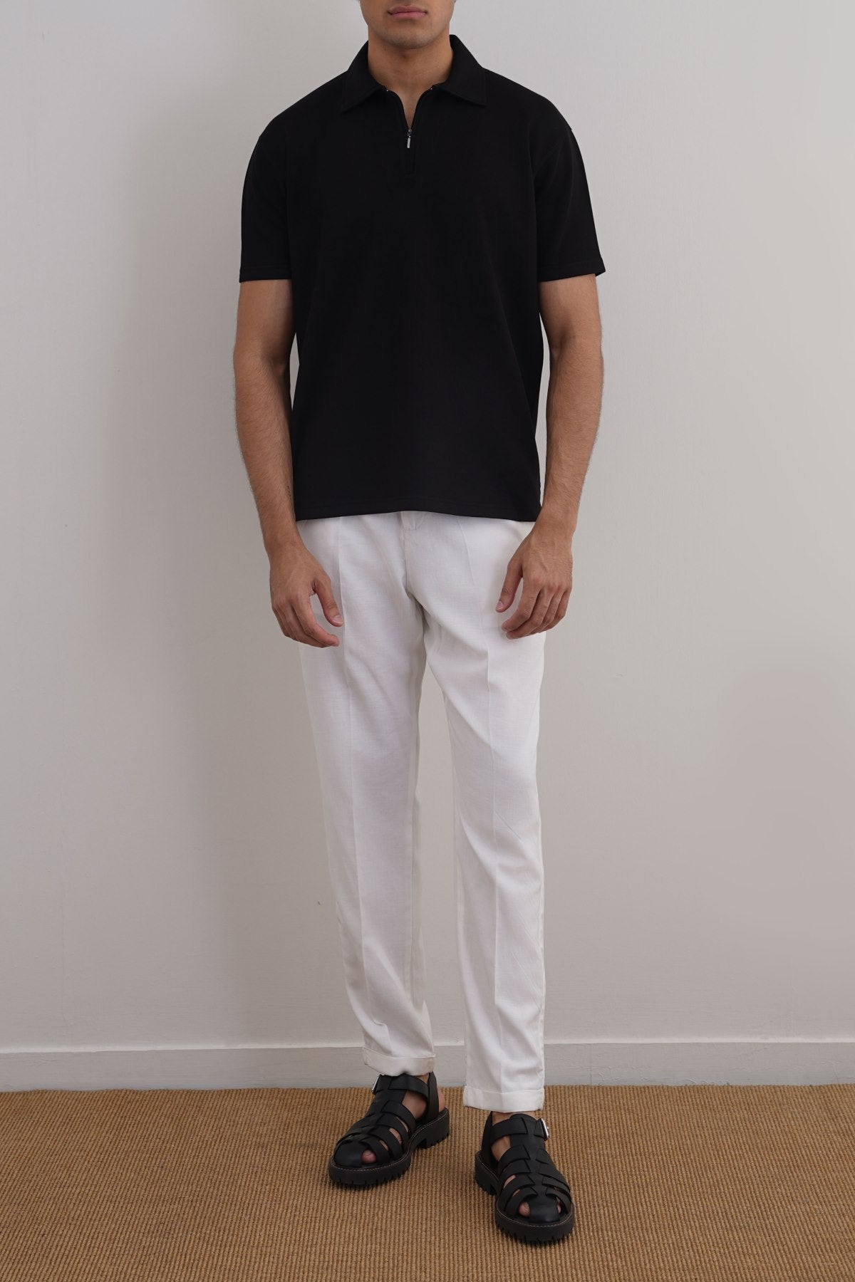 Black Soft Neoprene Zipper Polo - Relaxed Fit